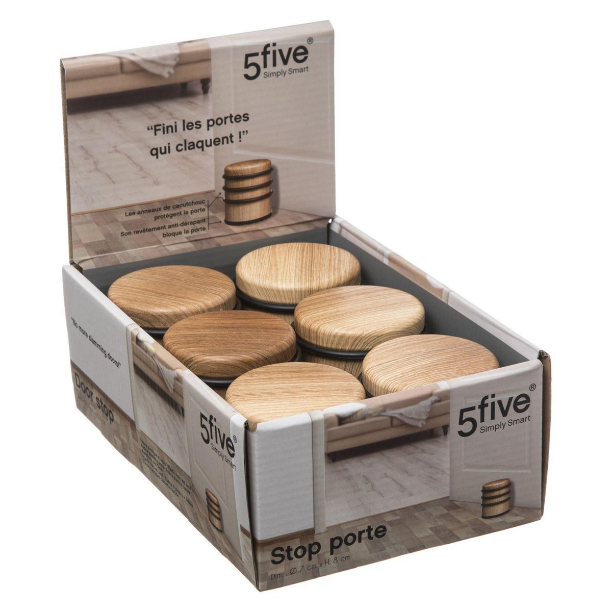 FIVE Stop porte en plastique et métal, effet bois naturel