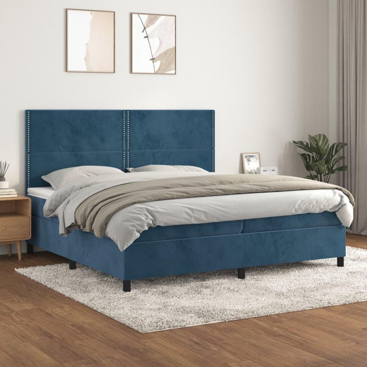 VIDAXL Sommier a lattes de lit et matelas Bleu fonce 200x200cm Velours