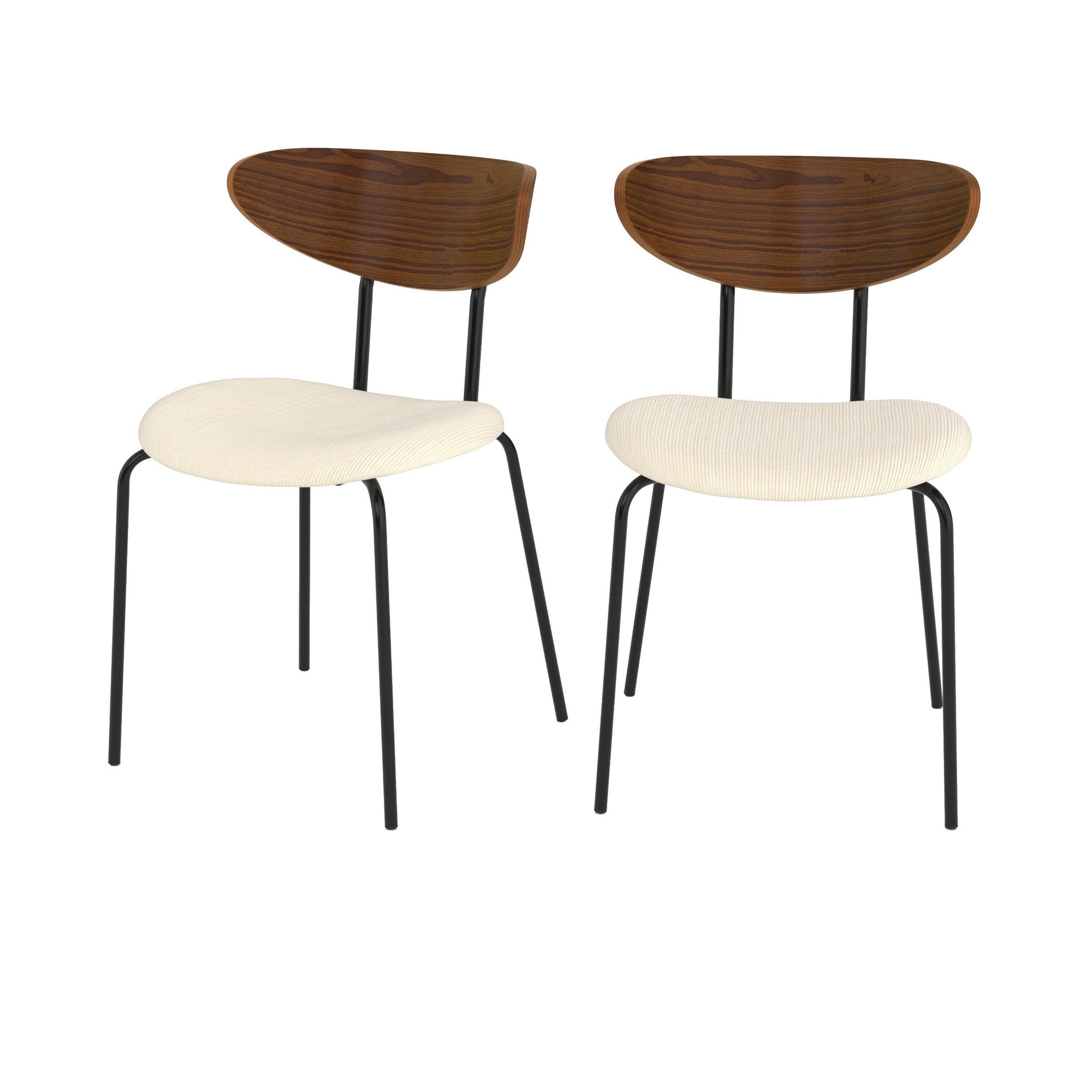 MAISON PAVANE Lot de 2 chaises en velours côtelé blanc crème et dossier en bois-jade