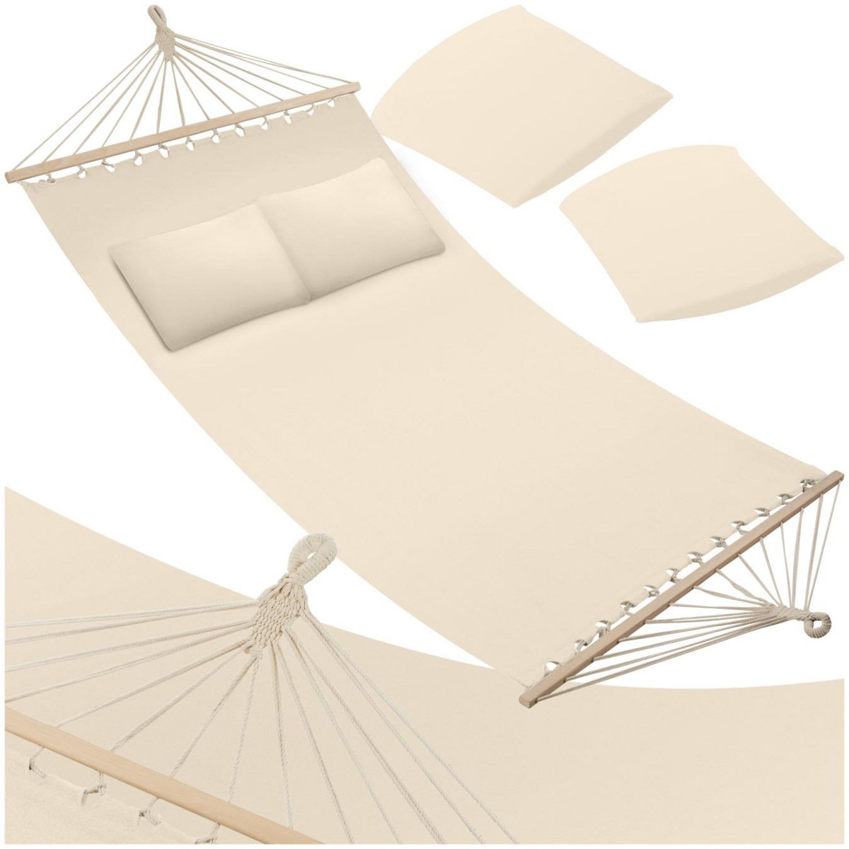 tectake Hamac avec barres d'expansion pour 2 personnes beige