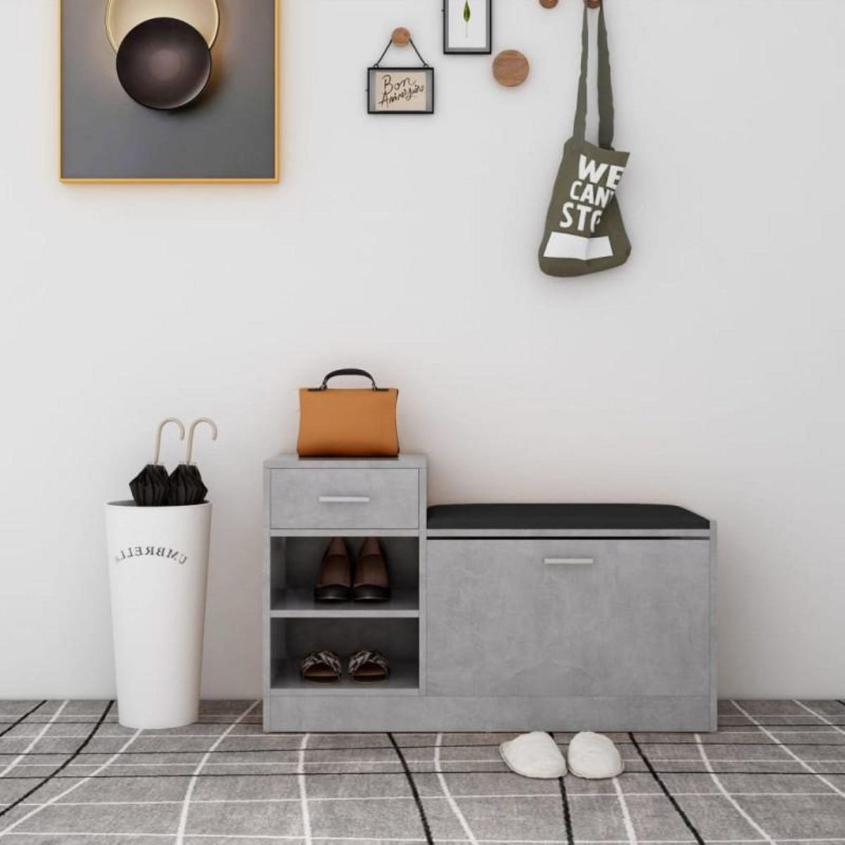 VIDAXL Banc à chaussures Gris béton 94,5x31x57 cm Aggloméré