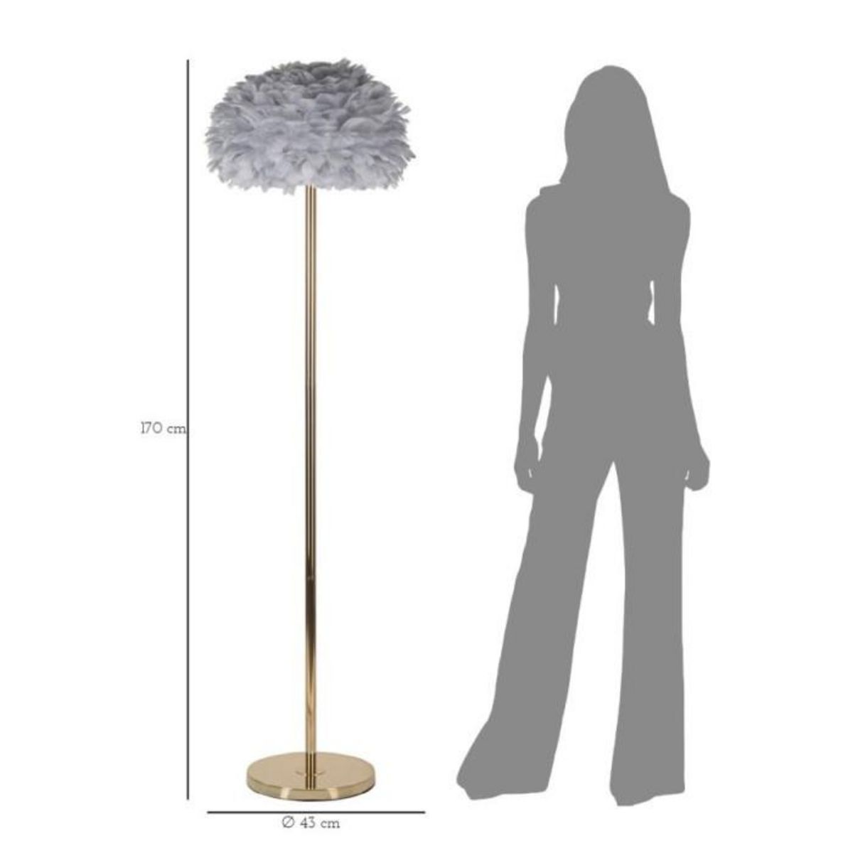 Paris Prix Lampadaire Imitation Plume  Slim  170cm Or & Gris