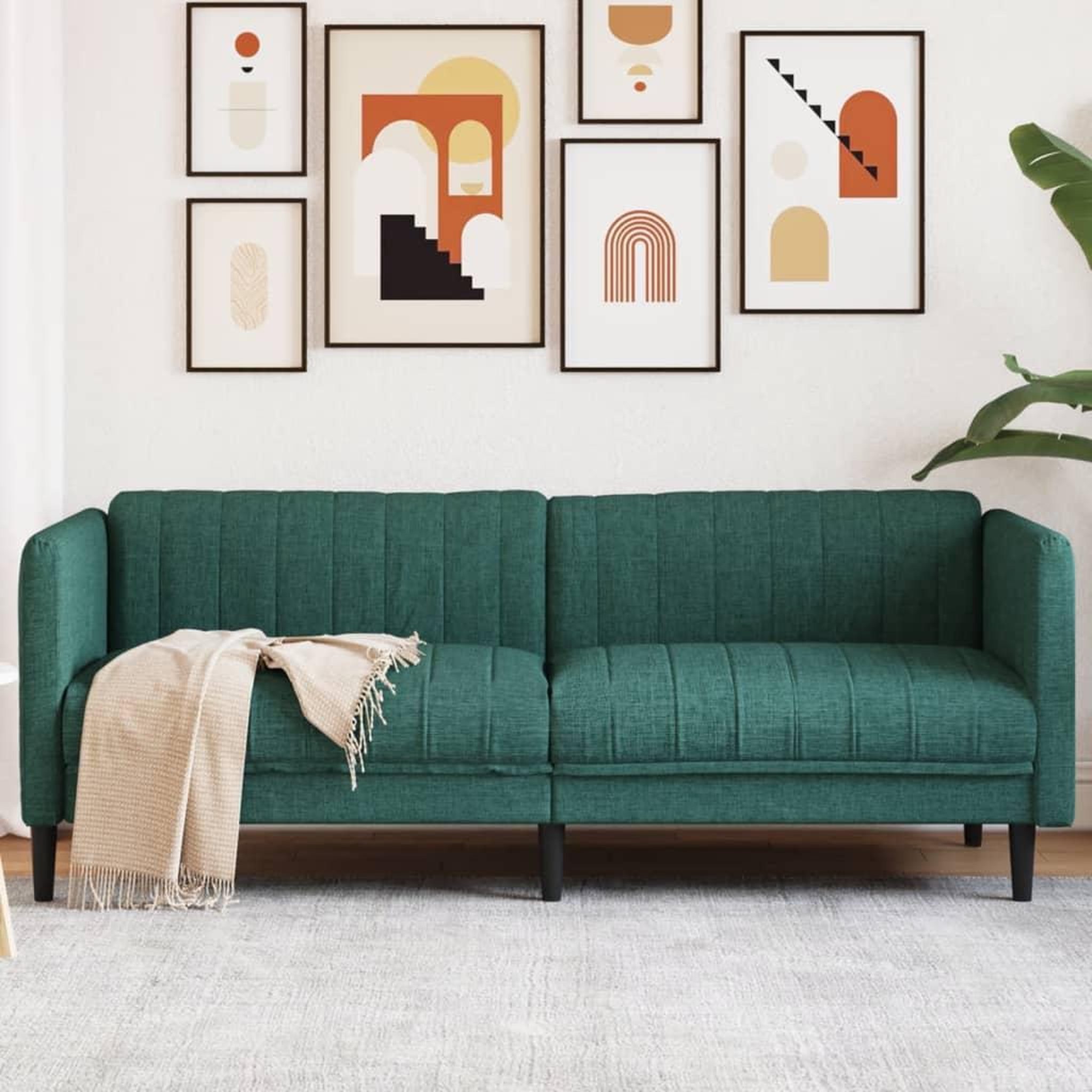 VIDAXL Canape a 3 places vert fonce tissu
