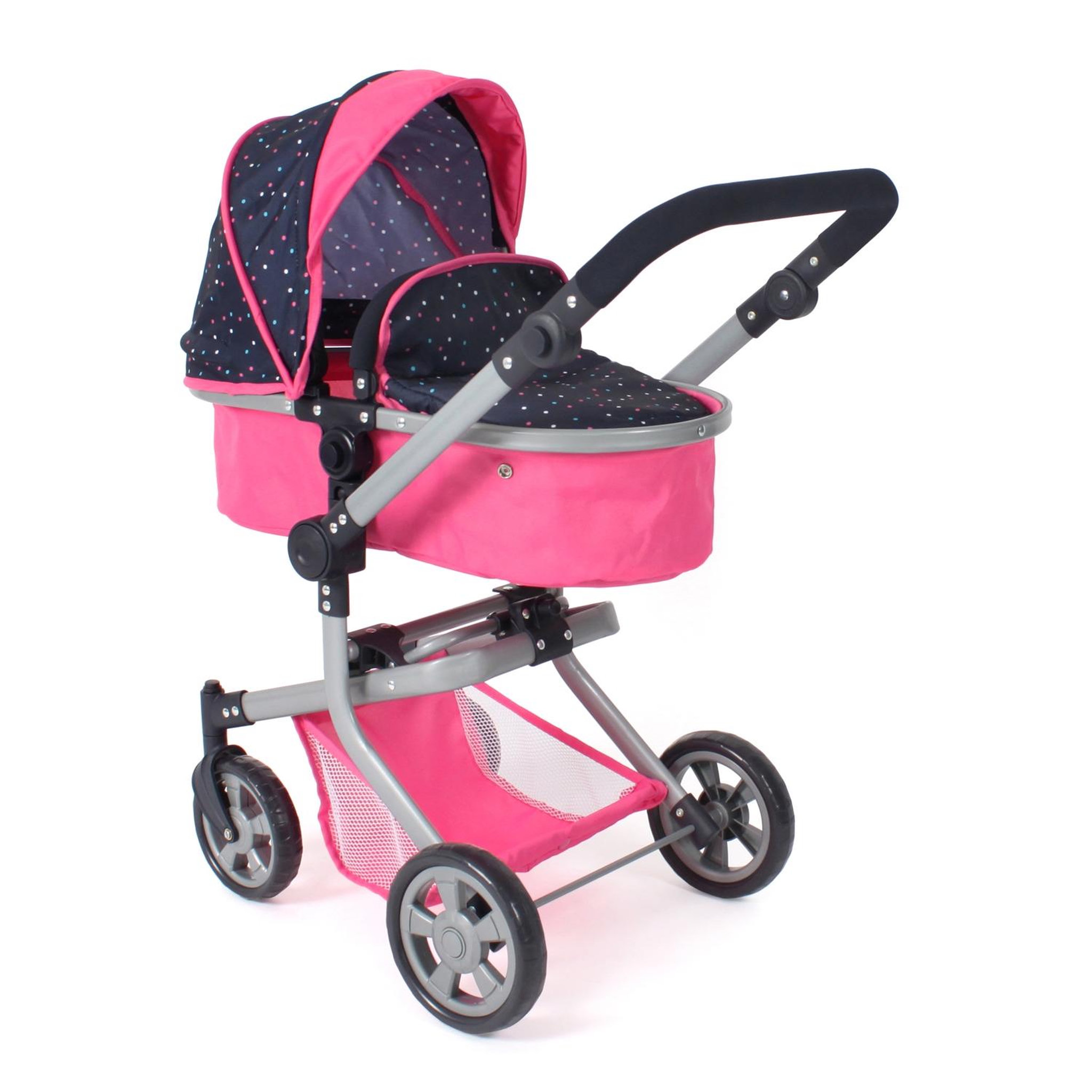 BAYER CHIC 2000 Poussette pour poupée combinée 2 en 1 Mika Rose bleu marine avec pois