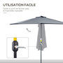 Voir la diapositive 6 : OUTSUNNY Demi parasol, parasol de balcon 5 entretoises métal polyester 2,69L x 1,38l x 2,36H m gris