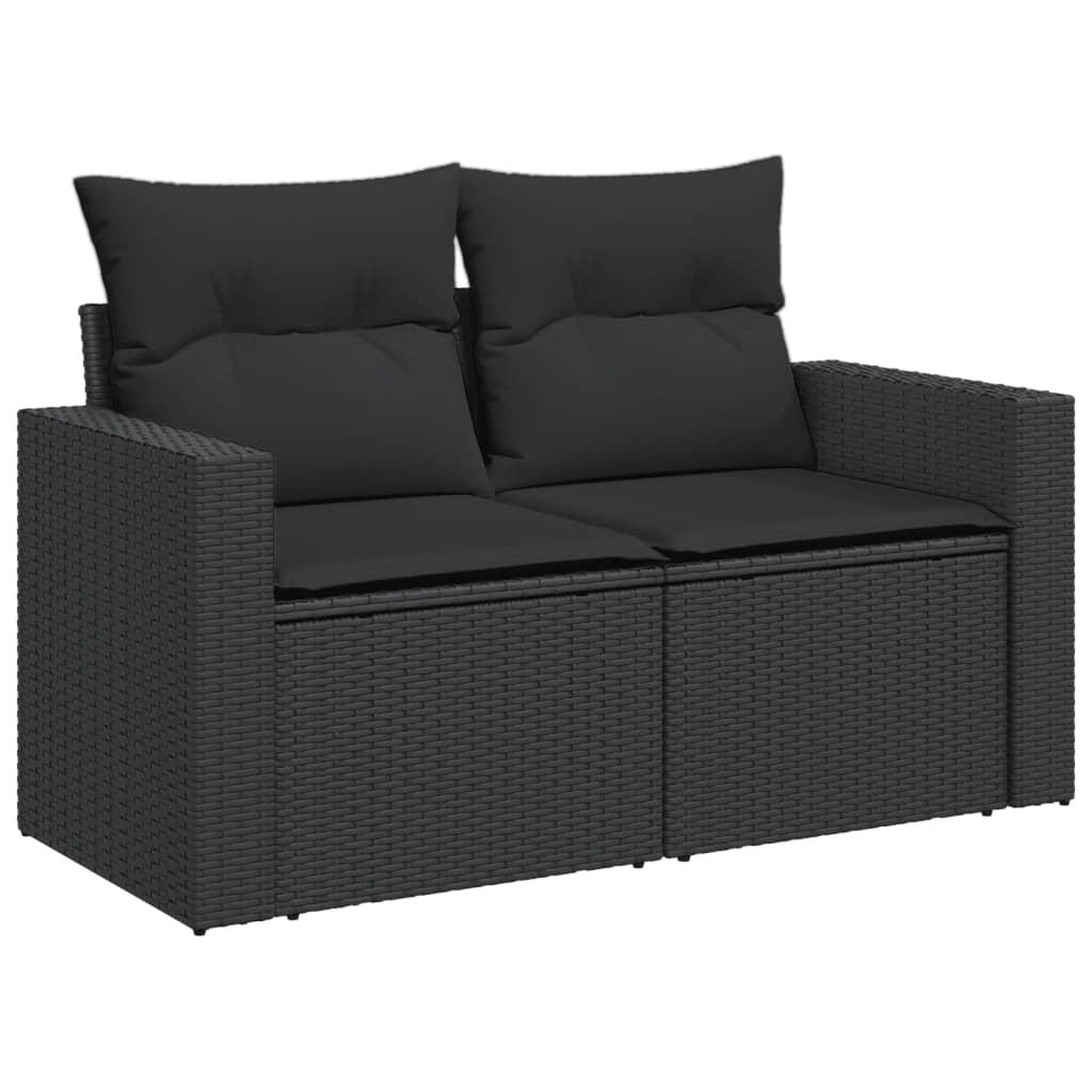 Voir la diapositive 2 : VIDAXL Canape de jardin avec coussins 2 places noir resine tressee