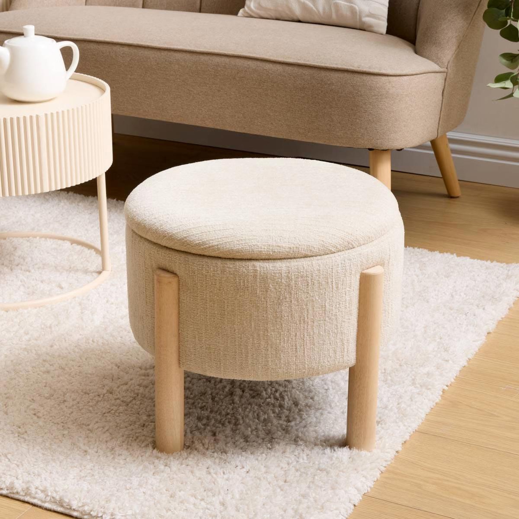 Voir la diapositive 4 : ATMOSPHERA Pouf coffre chenille  elki  45cm blanc