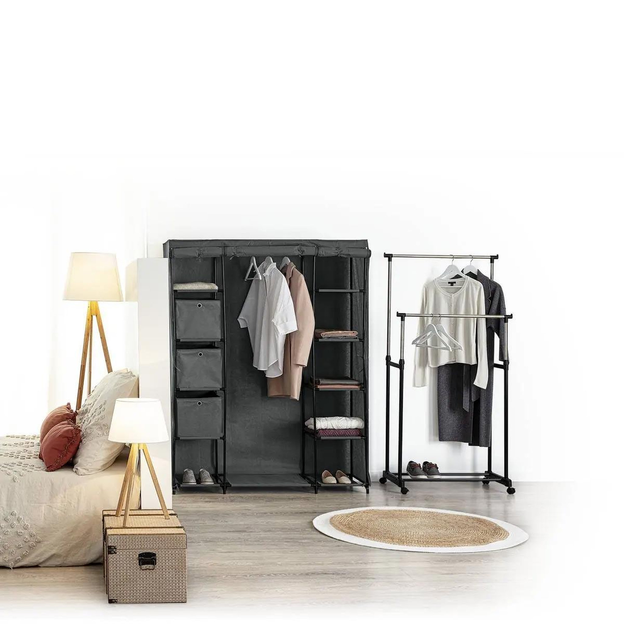 Voir la diapositive 5 : FIVE Portant à vêtements  double barre  170cm noir