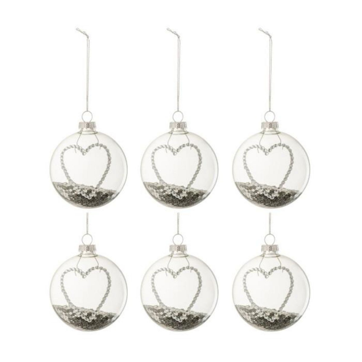 Paris Prix Lot de 6 Boules de Noël  Cœur Strass  8cm Argent