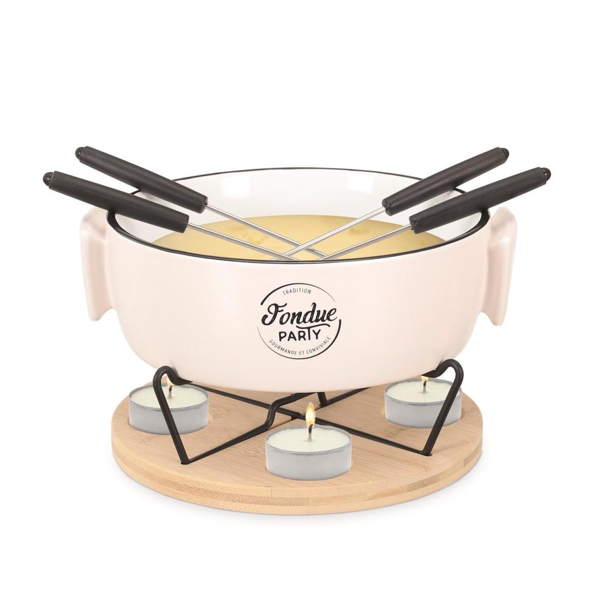 Voir la diapositive 2 : COOK CONCEPT Service à fondue  chauffe-plat & 4 piques  23cm blanc