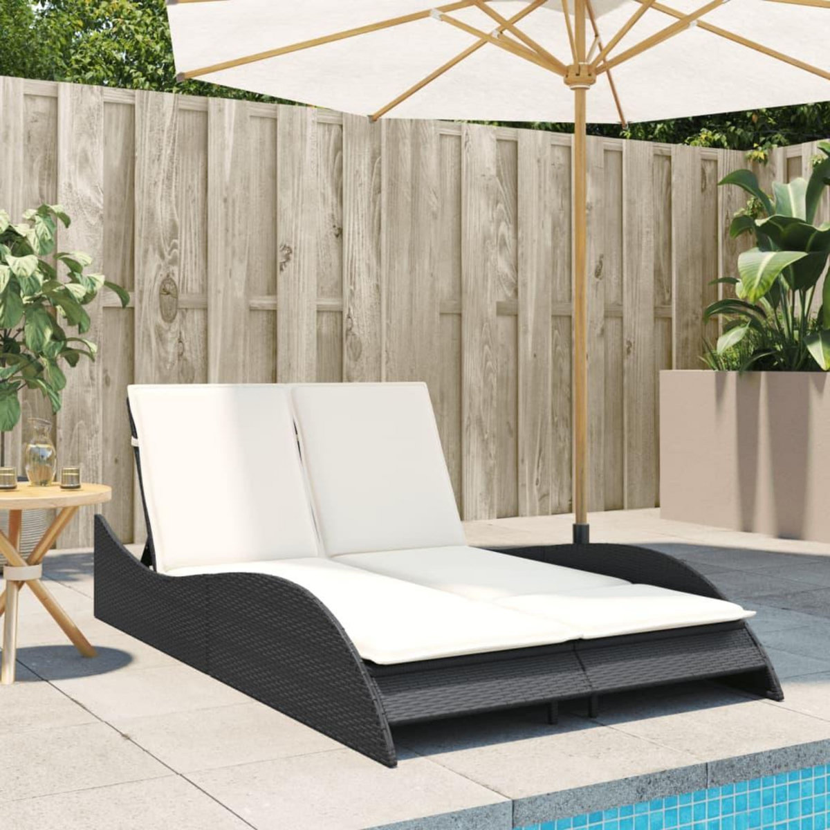 VIDAXL Chaise longue avec coussins noir 114x205x73 cm resine tressee
