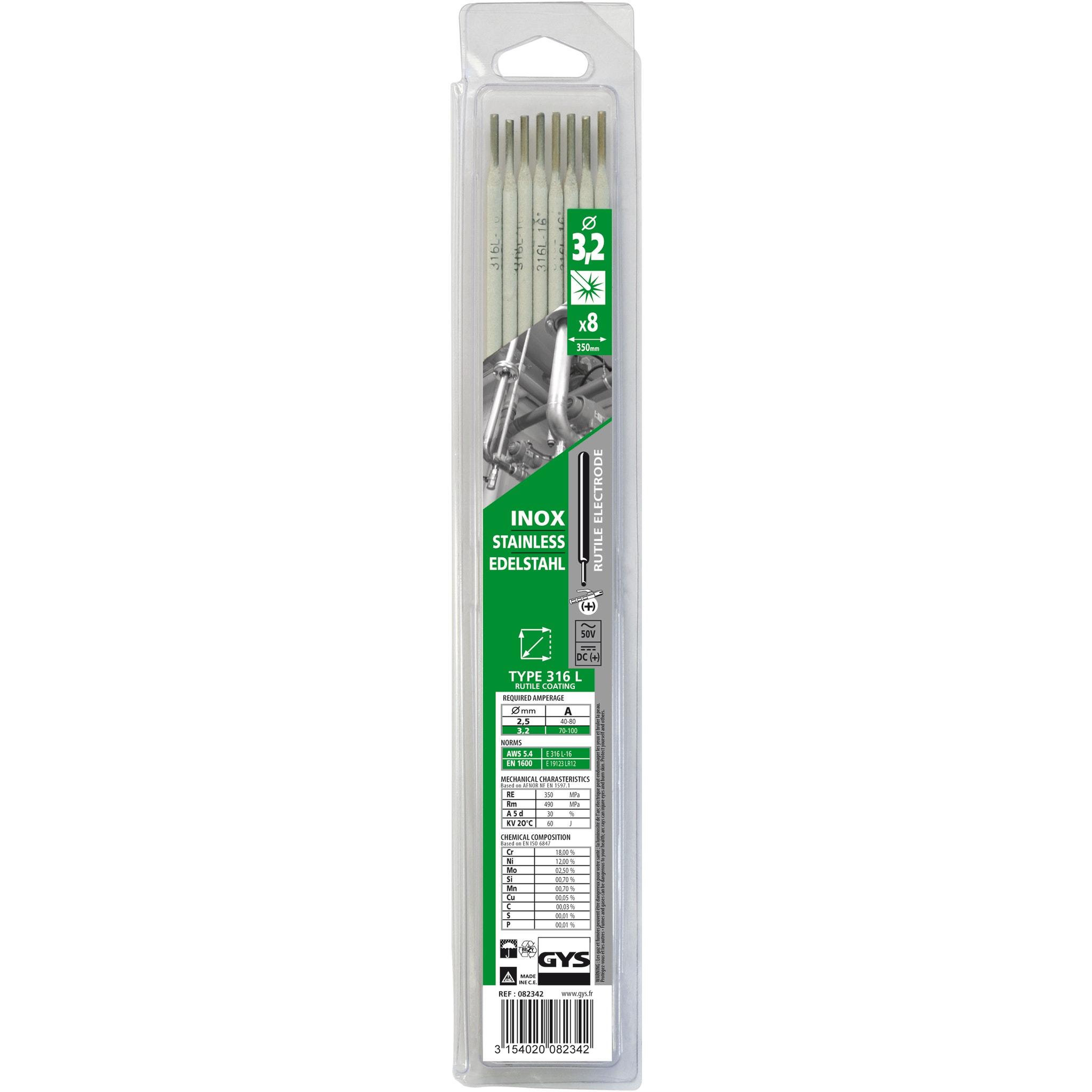 GYS 8 électrodes inox 316l ø 3,2