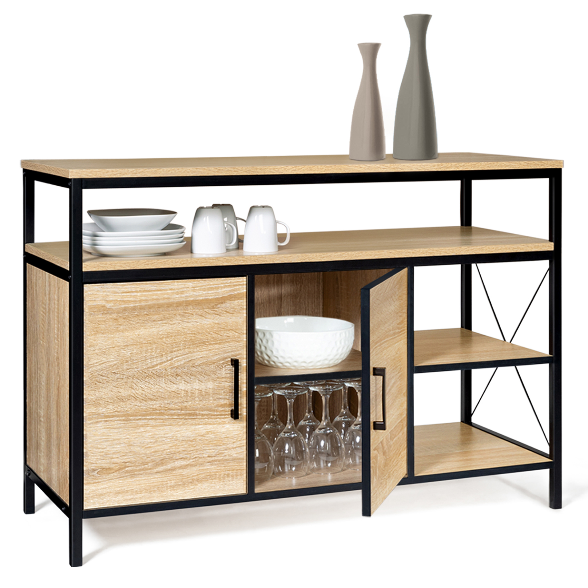 Voir la diapositive 4 : ID MARKET Buffet bas 100 cm 2 portes detroit design industriel