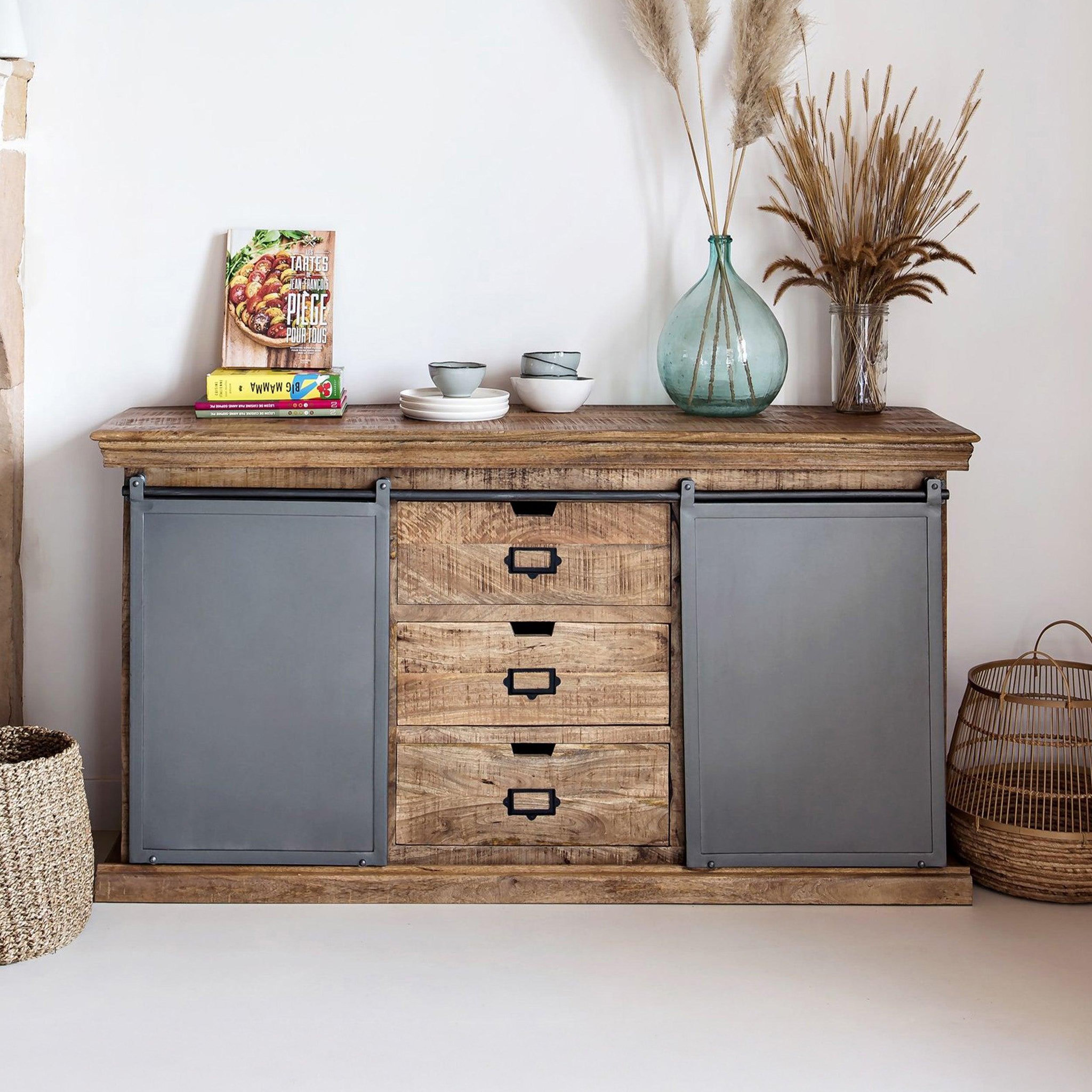 Voir la diapositive 6 : MAISON PAVANE Ensemble 2 buffets moyen et petit en bois de manguier massif-tabuk