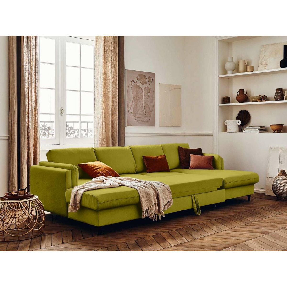 LISA DESIGN Brooke - canapé panoramique en u - 7 places - convertible avec coffre - en velours