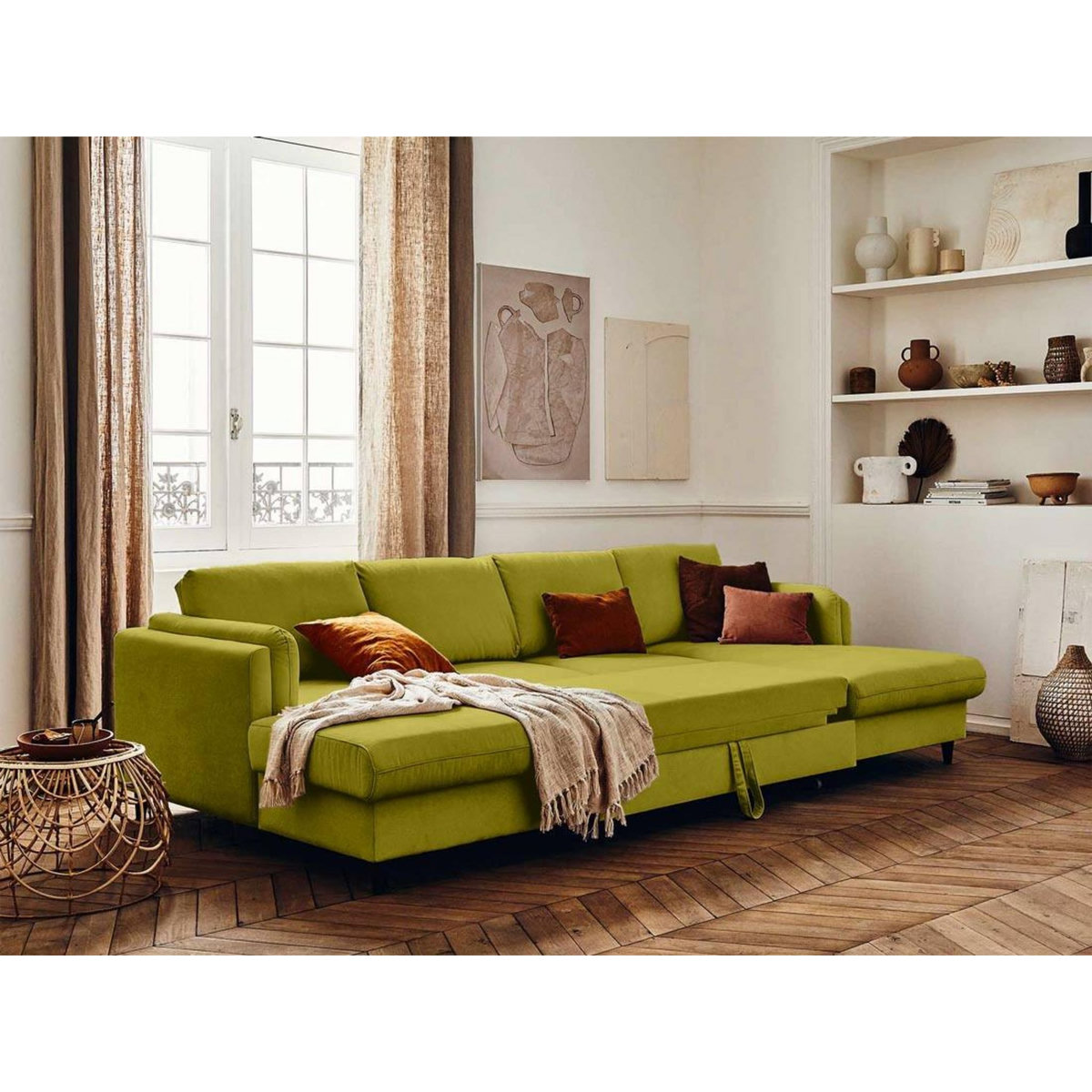 LISA DESIGN Brooke - canapé panoramique en u - 7 places - convertible avec coffre - en velours