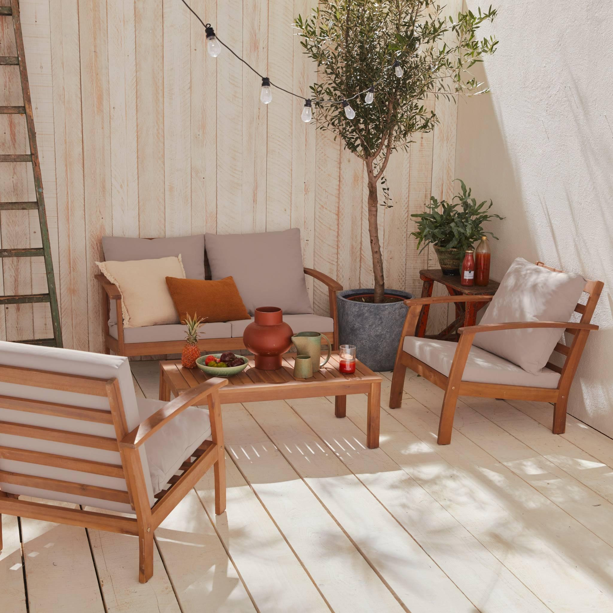 Voir la diapositive 2 : SWEEEK Salon de jardin en bois 4 places - Ushuaïa - Canapé, fauteuils et table basse en acacia, design