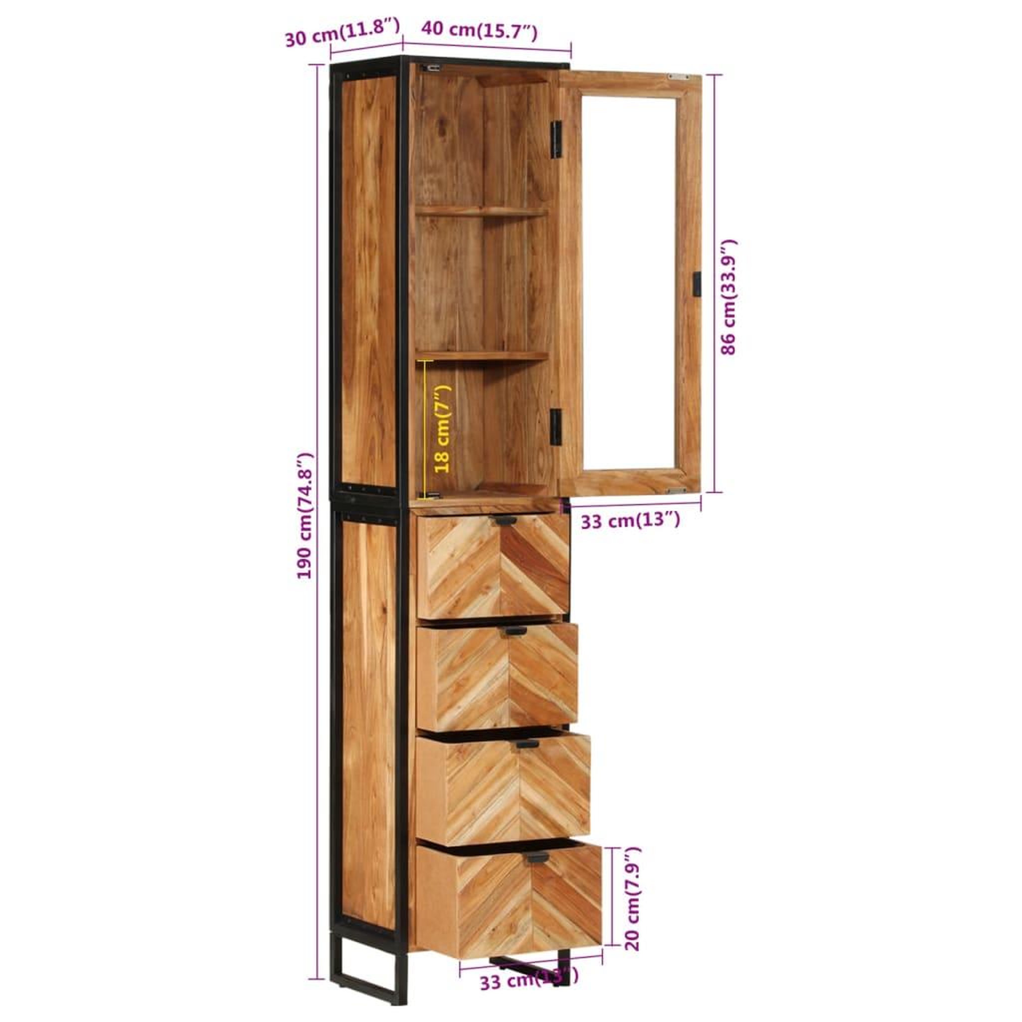 Voir la diapositive 6 : VIDAXL Armoire de salle de bain 40x27x190 cm bois massif d'acacia