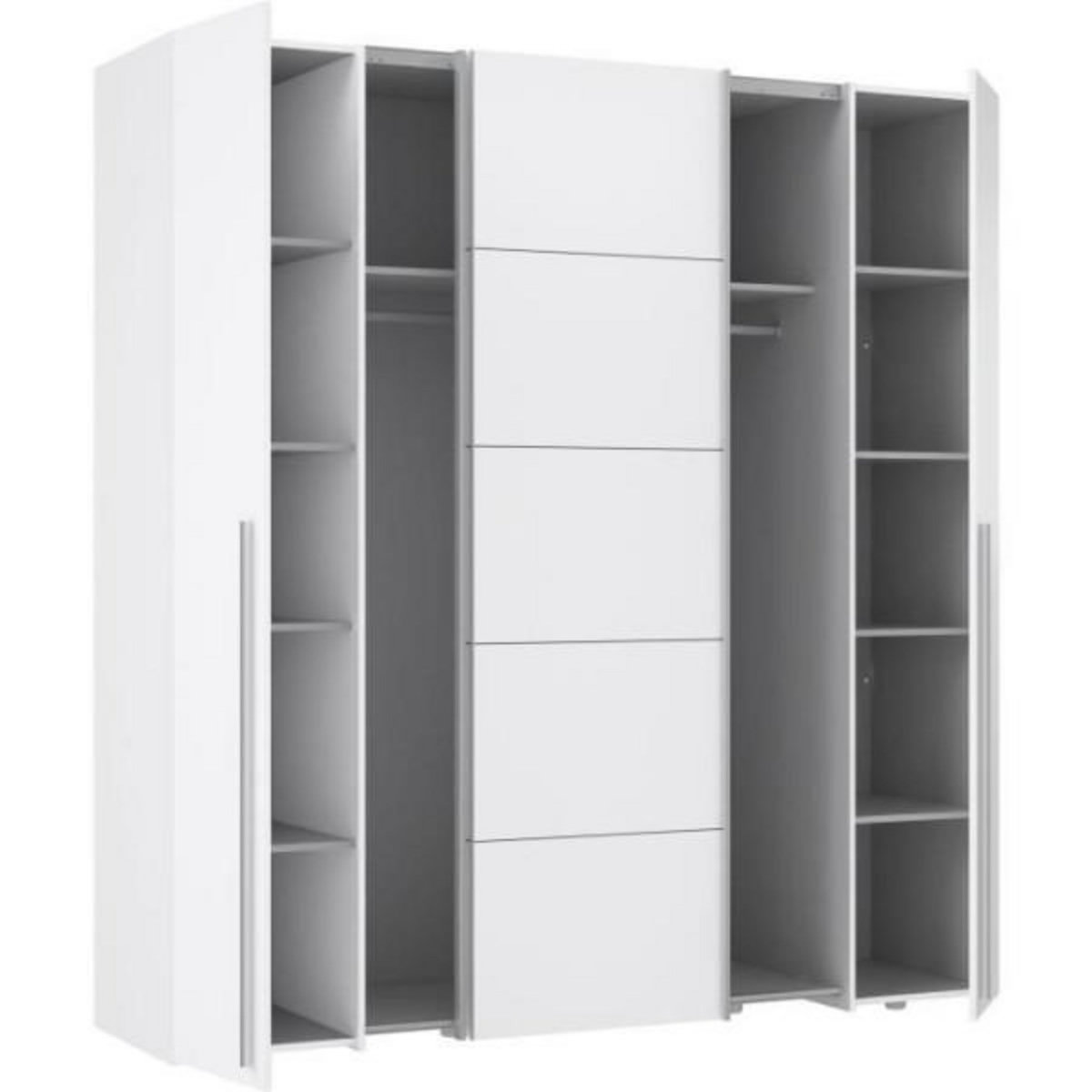 MARKET24 Armoire NARAGO - Décor Blanc mat - 2 portes coulissantes + 2 portes battantes + 2 penderies - L200 x P61 x H210 cm