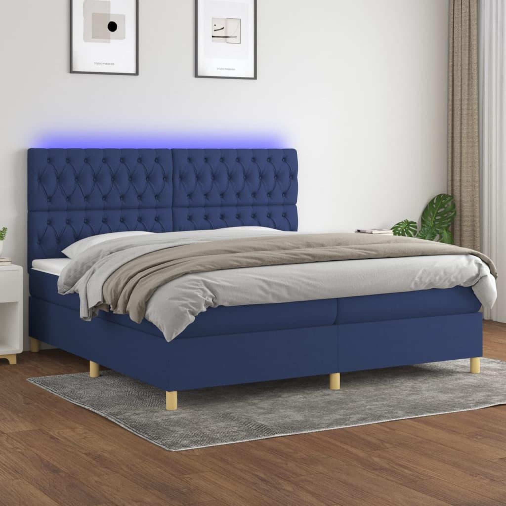 Voir la diapositive 1 : VIDAXL Sommier a lattes de lit et matelas et LED Bleu 200x200 cm Tissu