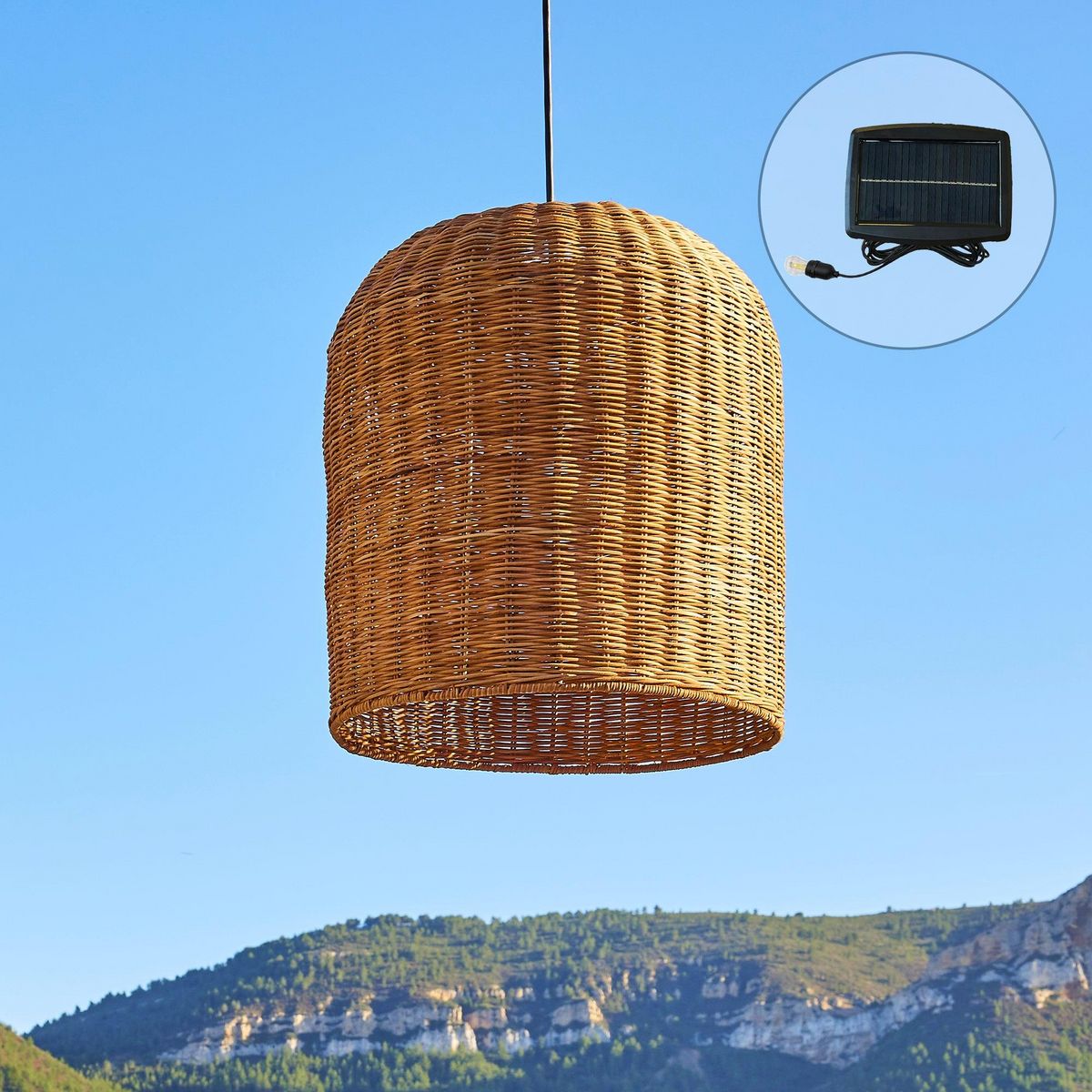 Lumisky Suspension solaire bohème GIACOMO Beige Rotin H45cm