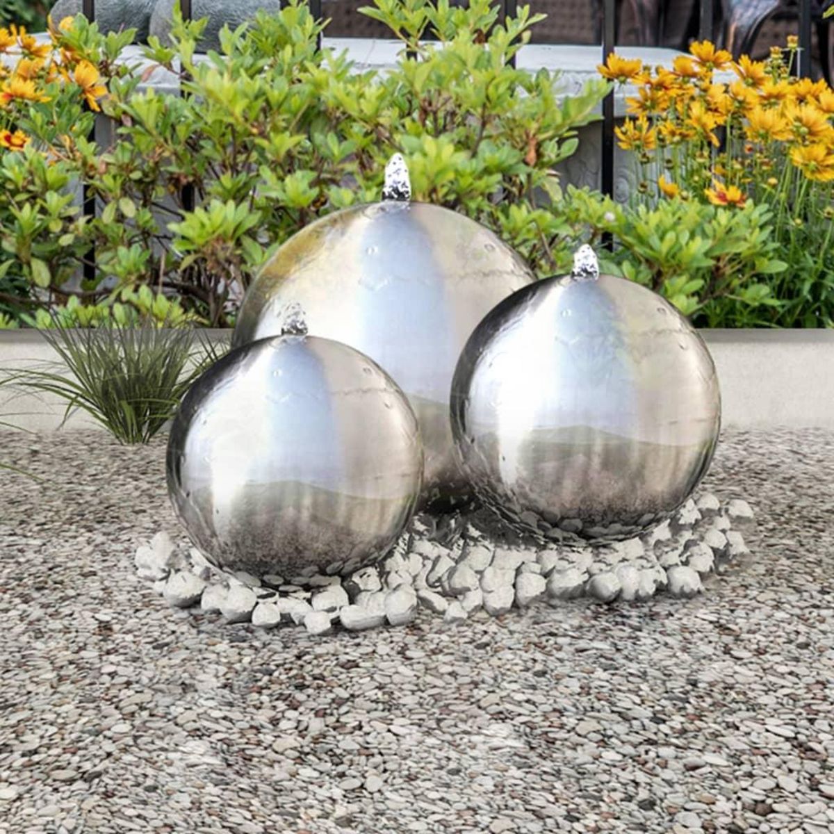 VIDAXL 3 pcs Spheres de fontaine de jardin avec LED Acier inoxydable