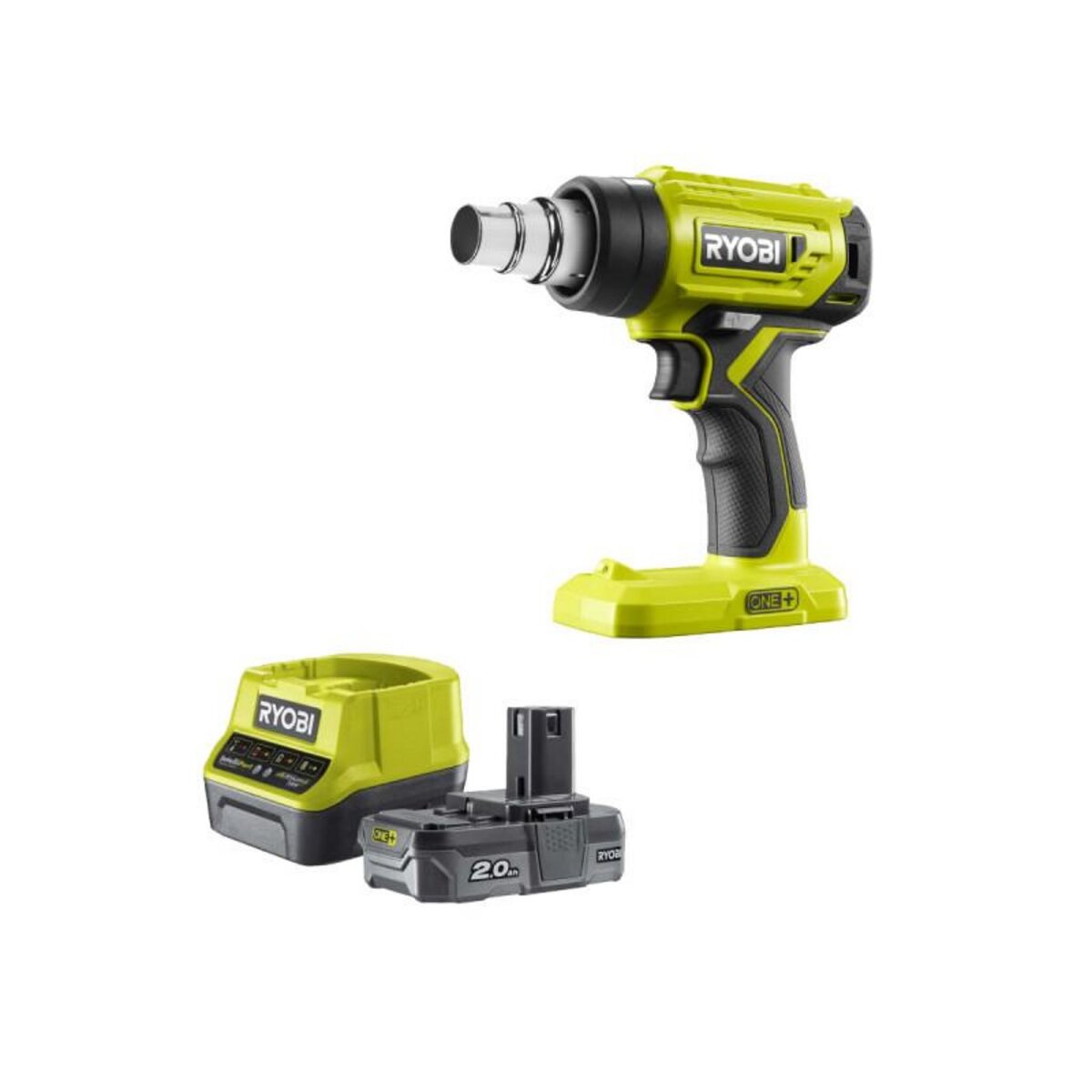 Ryobi Pack RYOBI Pistolet à air chaud 18V R18HG-0 - 1 batterie 2.0Ah - 1 chargeur rapide RC18120-120