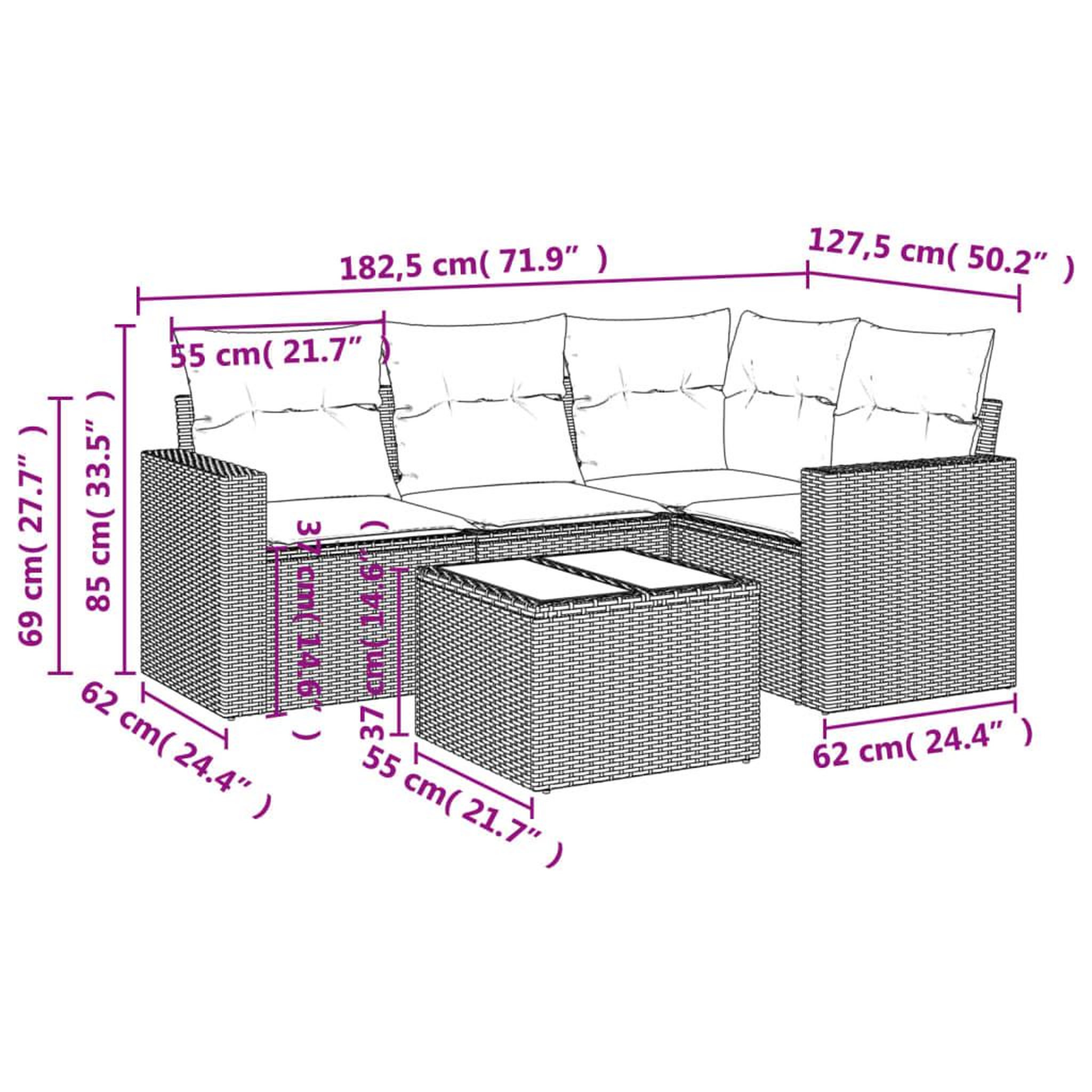 Voir la diapositive 3 : VIDAXL Salon de jardin avec coussins 5 pcs marron resine tressee