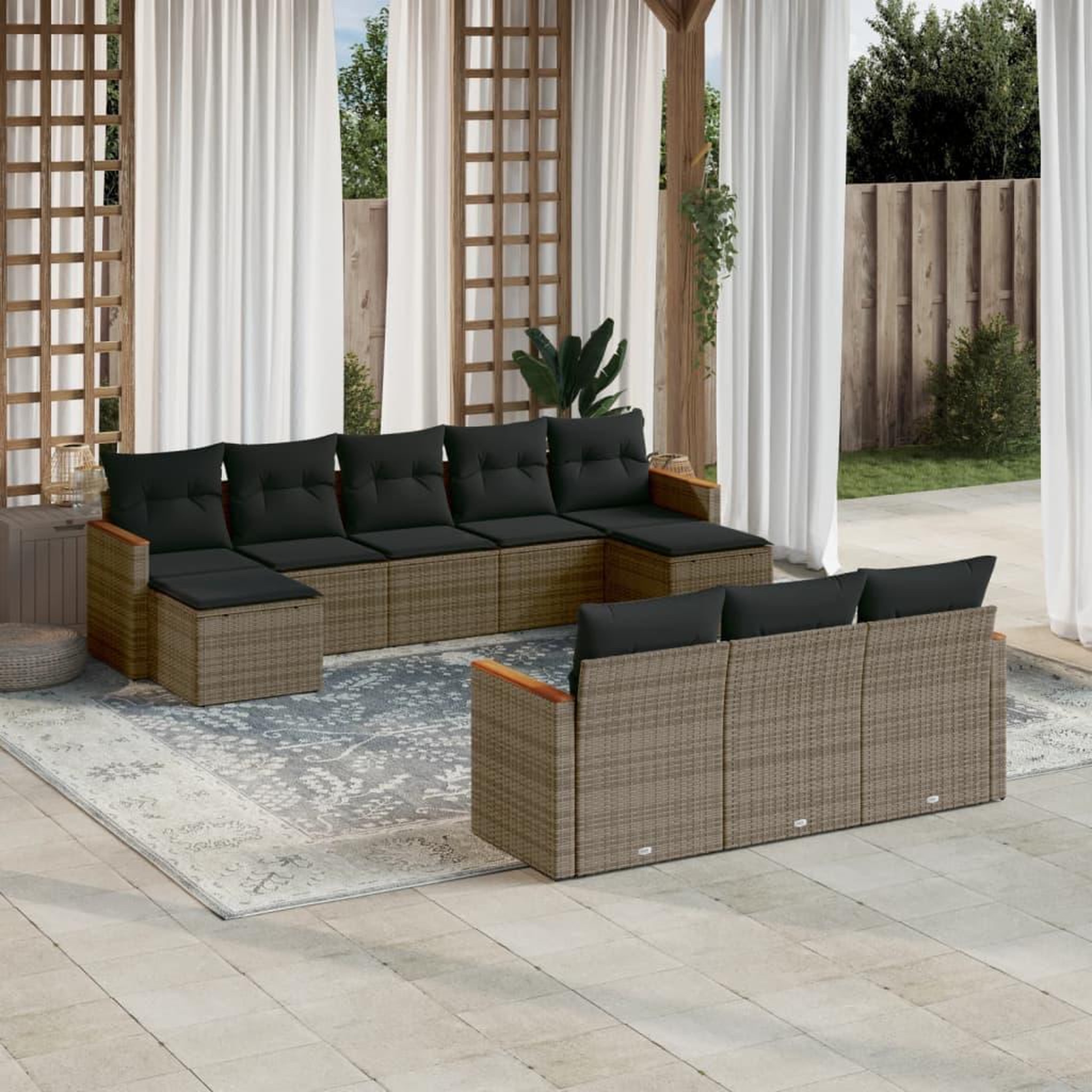 VIDAXL Salon de jardin avec coussins 10 pcs gris resine tressee