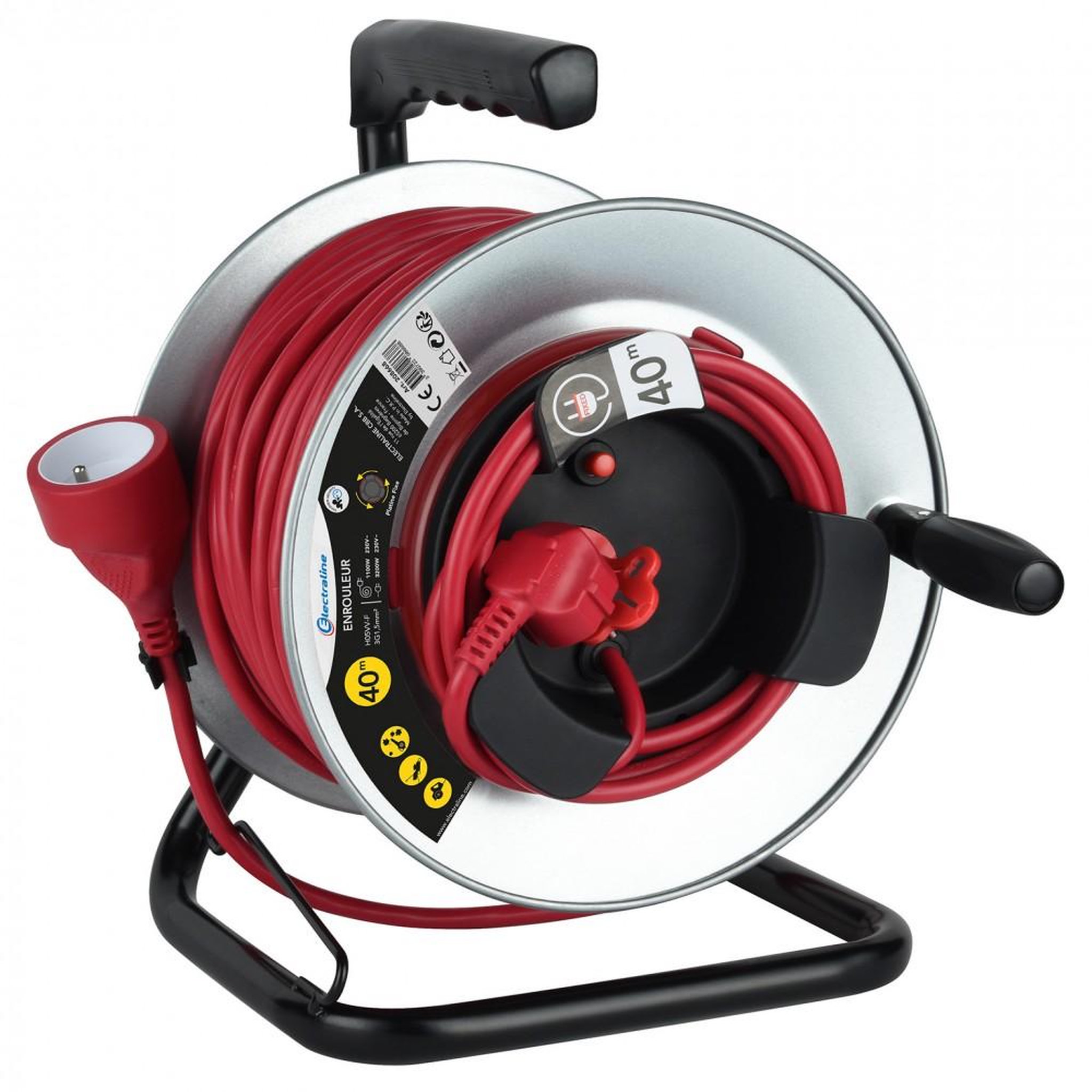 Electraline Enrouleur de câble électrique jardin avec terre fixe L. 40 m ho5vvf 3g1.5