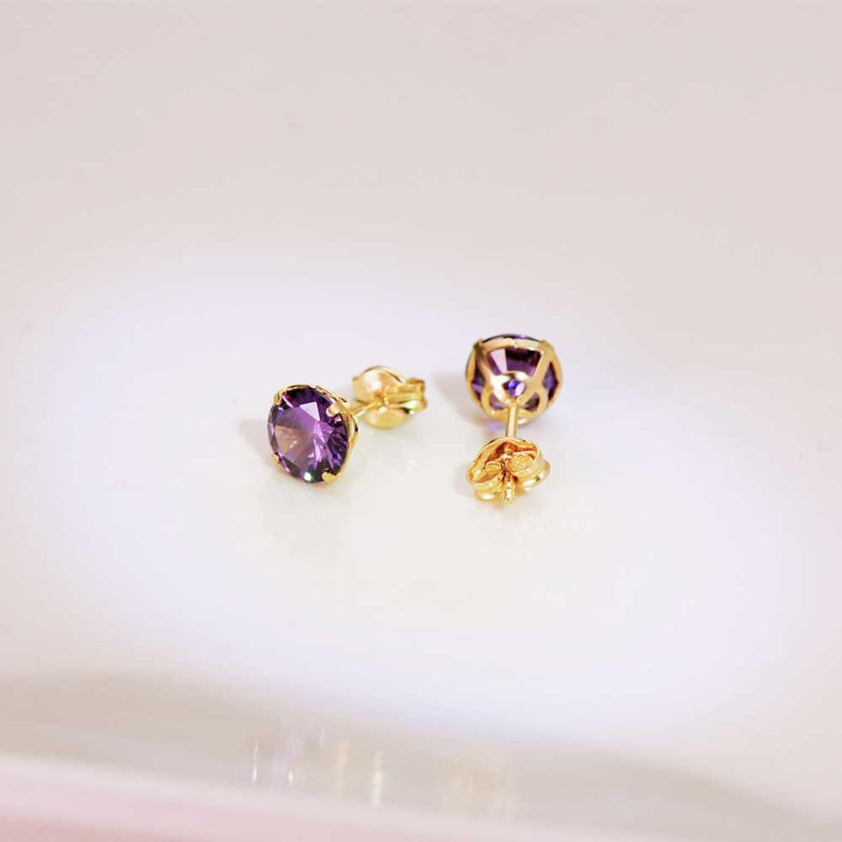 L'ATELIER D'AZUR Boucles d'Oreilles Or 18 Carats 750 Jaune - Zirconiums Améthyste