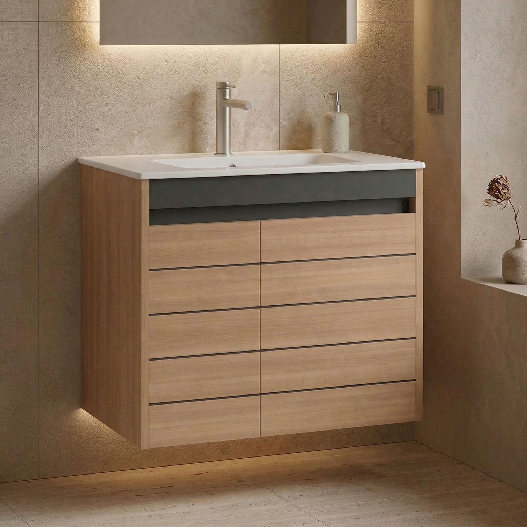 Voir la diapositive 2 : Habitat et Jardin Meuble Vasque  Ricato 80  - 81 x 47 x 62 cm - Walnut