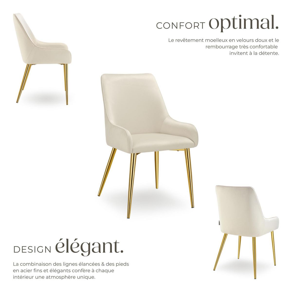 tectake Chaise rembourrée en velours rembourré beige Lot de 4