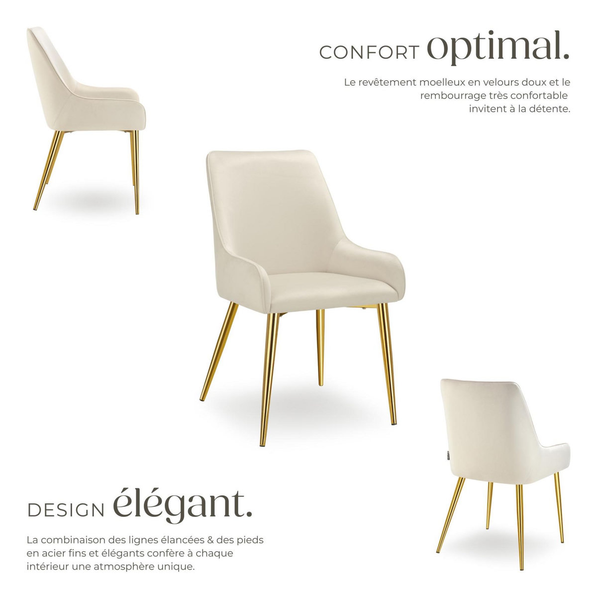 tectake Chaise rembourrée en velours rembourré beige Lot de 4