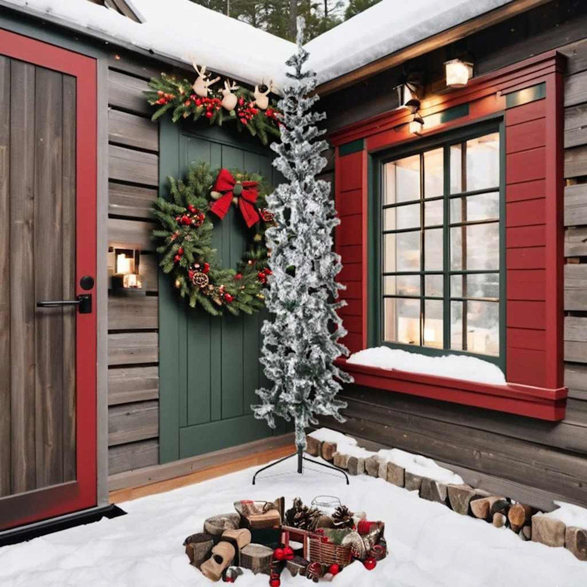 VIDAXL Demi sapin de Noël artificiel mince avec neige floquee 240 cm