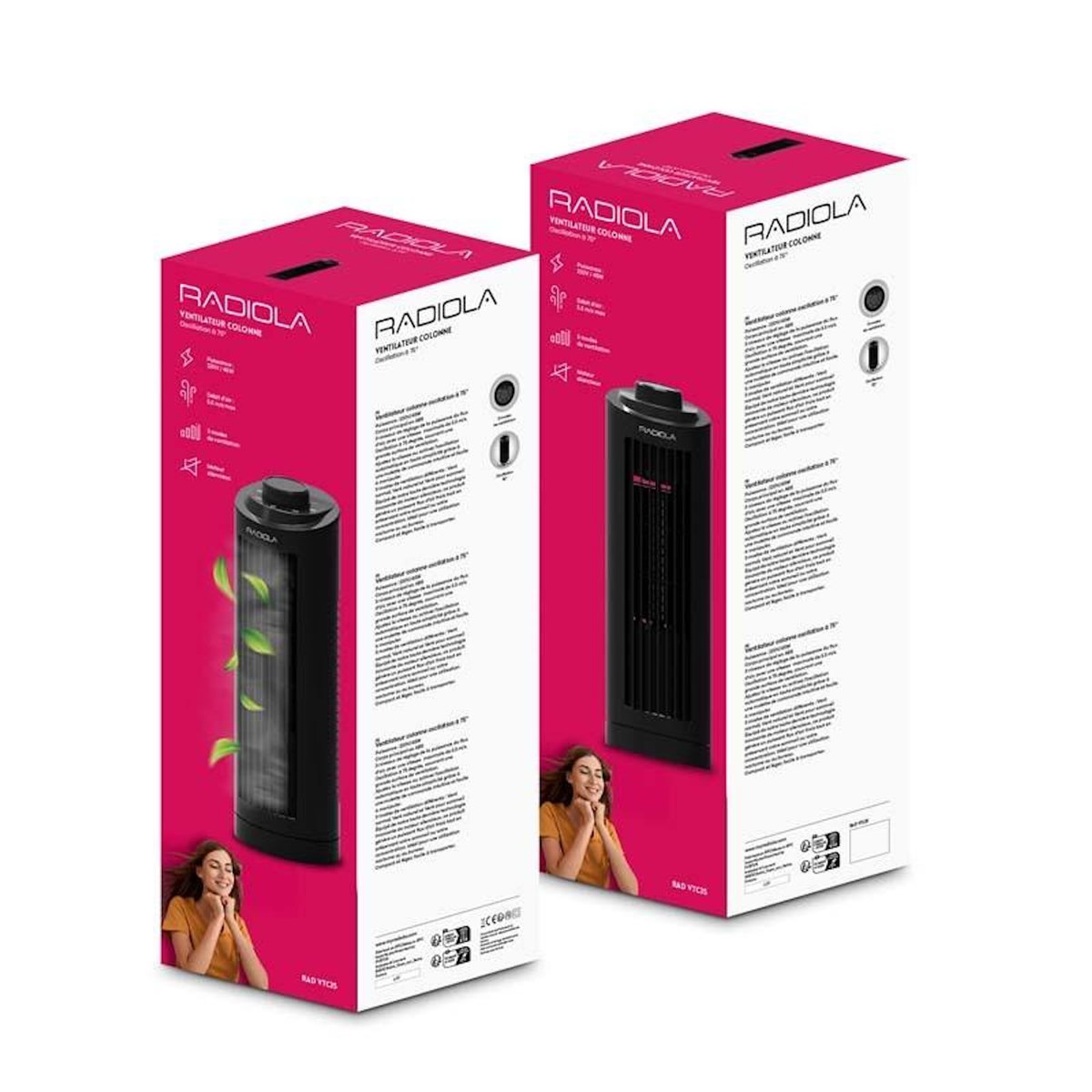 RADIOLA Radiola - Rad-vtc35 - Noir - Ventilateur Colonne - 3 Vitesses - Silencieux