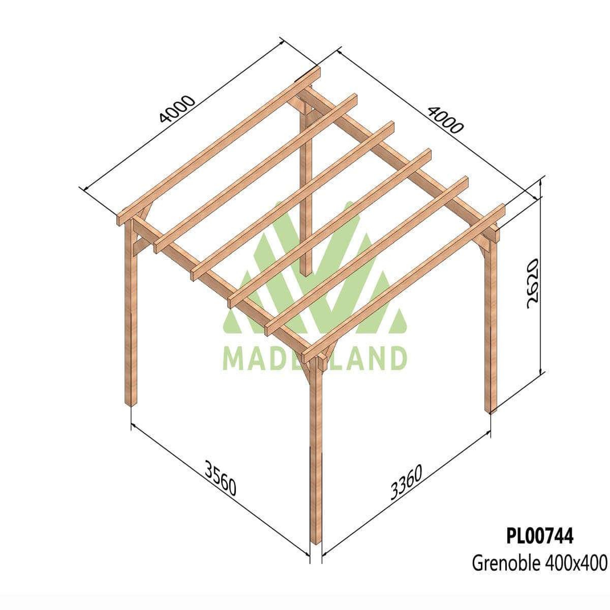 Voir la diapositive 2 : JARDIDECO Pergola en bois lamellé-collé grenoble 400 x 400 cm - maderland