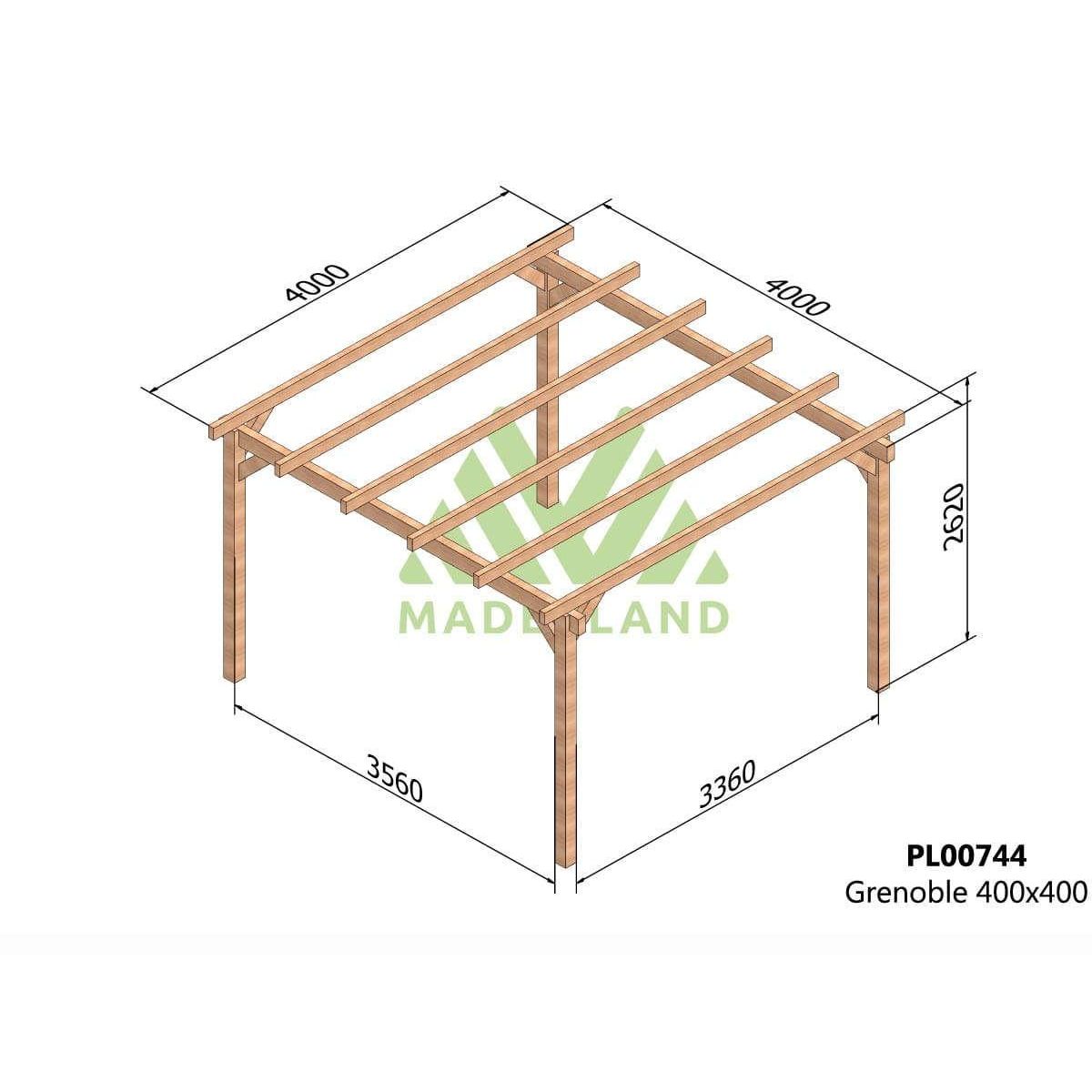 JARDIDECO Pergola en bois lamellé-collé Grenoble 400 x 400 cm - Maderland