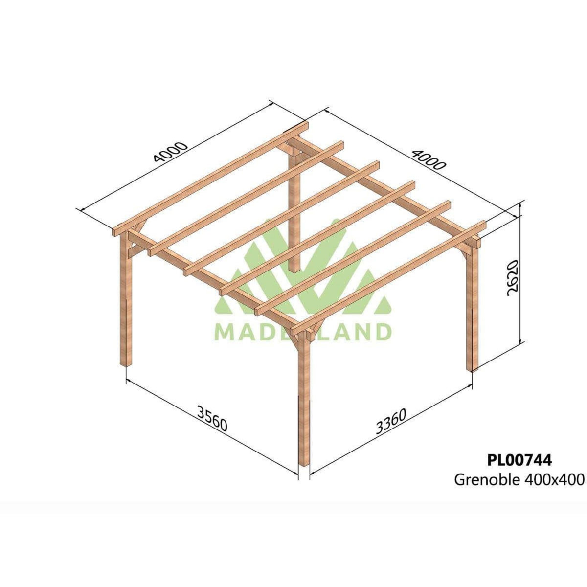 JARDIDECO Pergola en bois lamellé-collé Grenoble 400 x 400 cm - Maderland