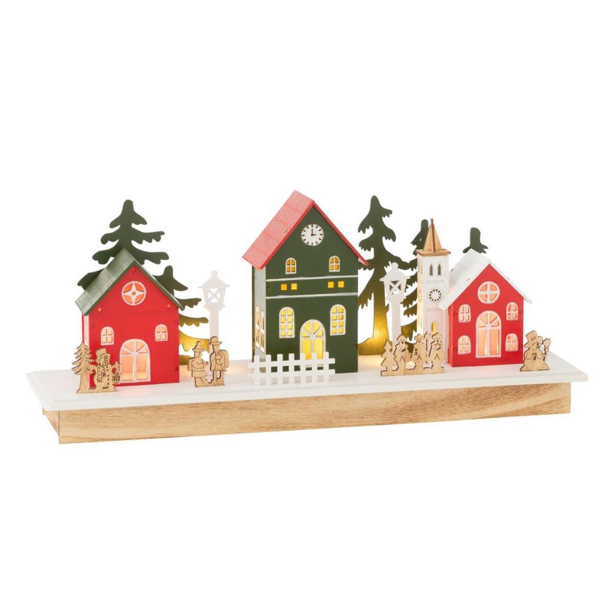 J-LINE Déco village à led en bois  hiver  44cm multicolore