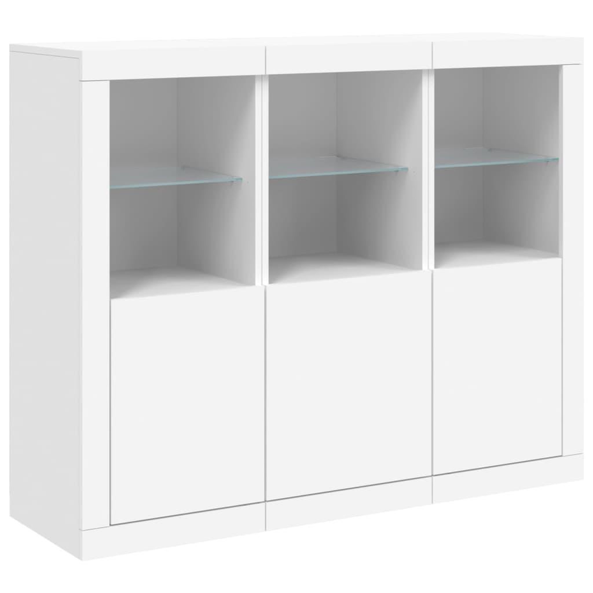 Voir la diapositive 5 : VIDAXL Buffets avec lumieres LED 3 pcs blanc bois d'ingenierie