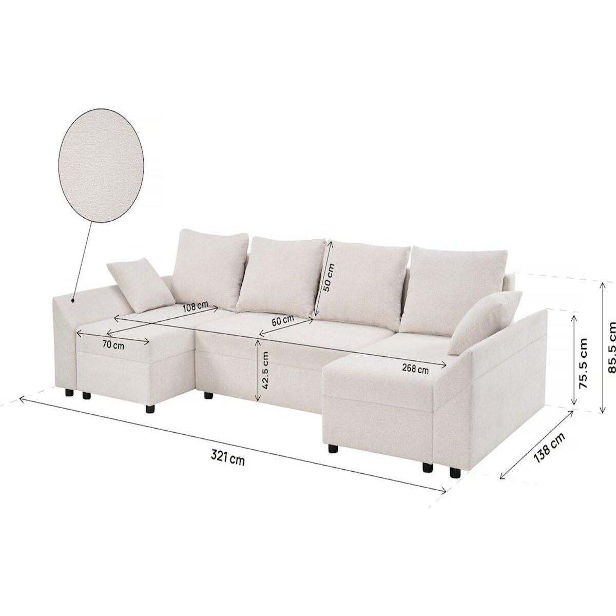 Habitat et Jardin Canapé d'angle panoramique convertible en tissu texturé  Vaugirard II  - 5 places - Beige