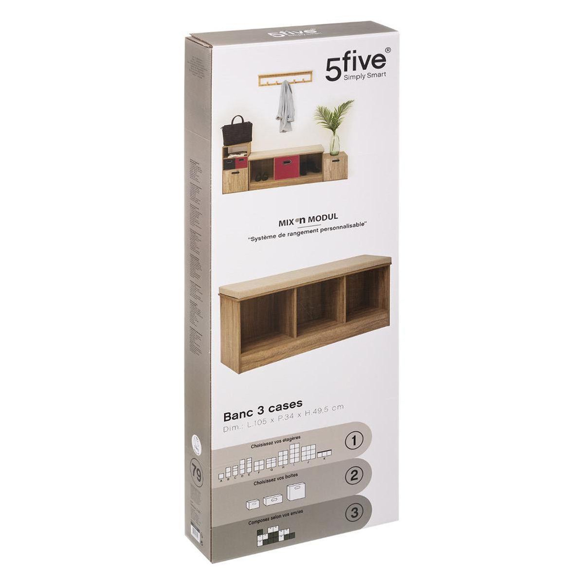 Voir la diapositive 2 : FIVE Banc 3 niches  mix n'modul  105cm naturel