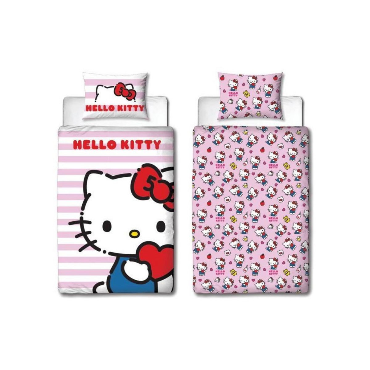 HELLO KITTY Parure de lit réversible - HELLO KITTY - Microfibre - 1 housse de couette 140 x 200 cm + 1 taie 63 x 63 cm