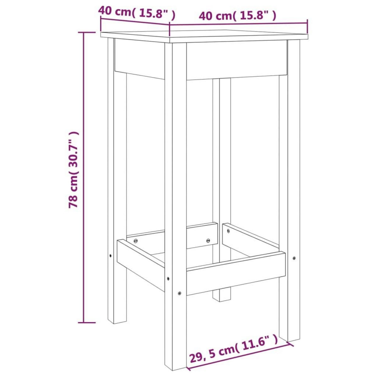 VIDAXL Chaises de bar lot de 2 noir 40x40x78 cm bois de pin solide