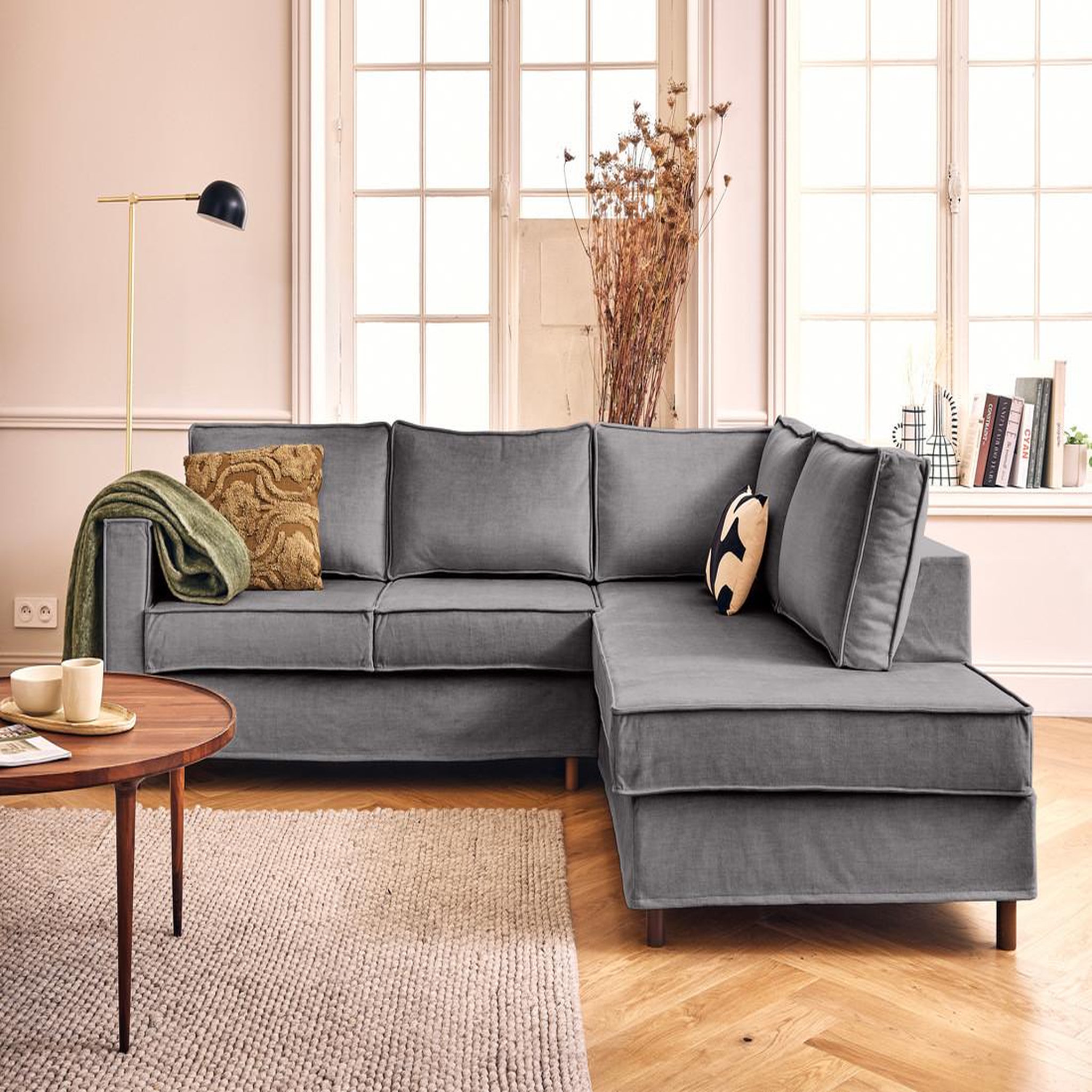 Voir la diapositive 1 : LISA DESIGN Jake - canapé déhoussable d'angle droit 5 places en velours