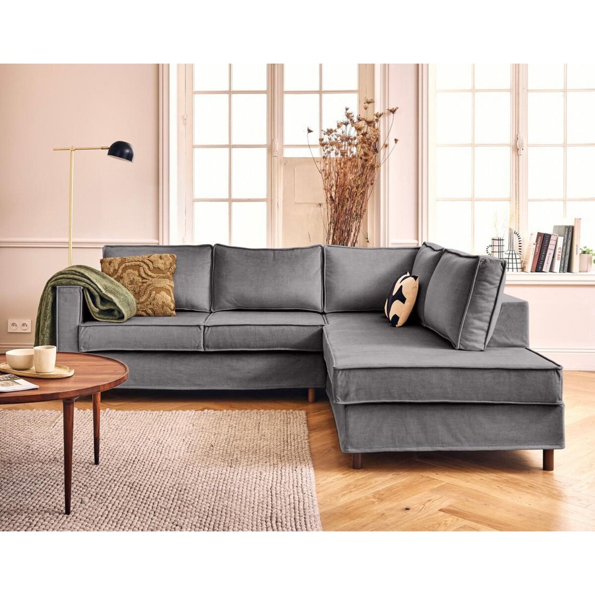 LISA DESIGN Jake - canapé déhoussable d'angle droit 5 places en velours