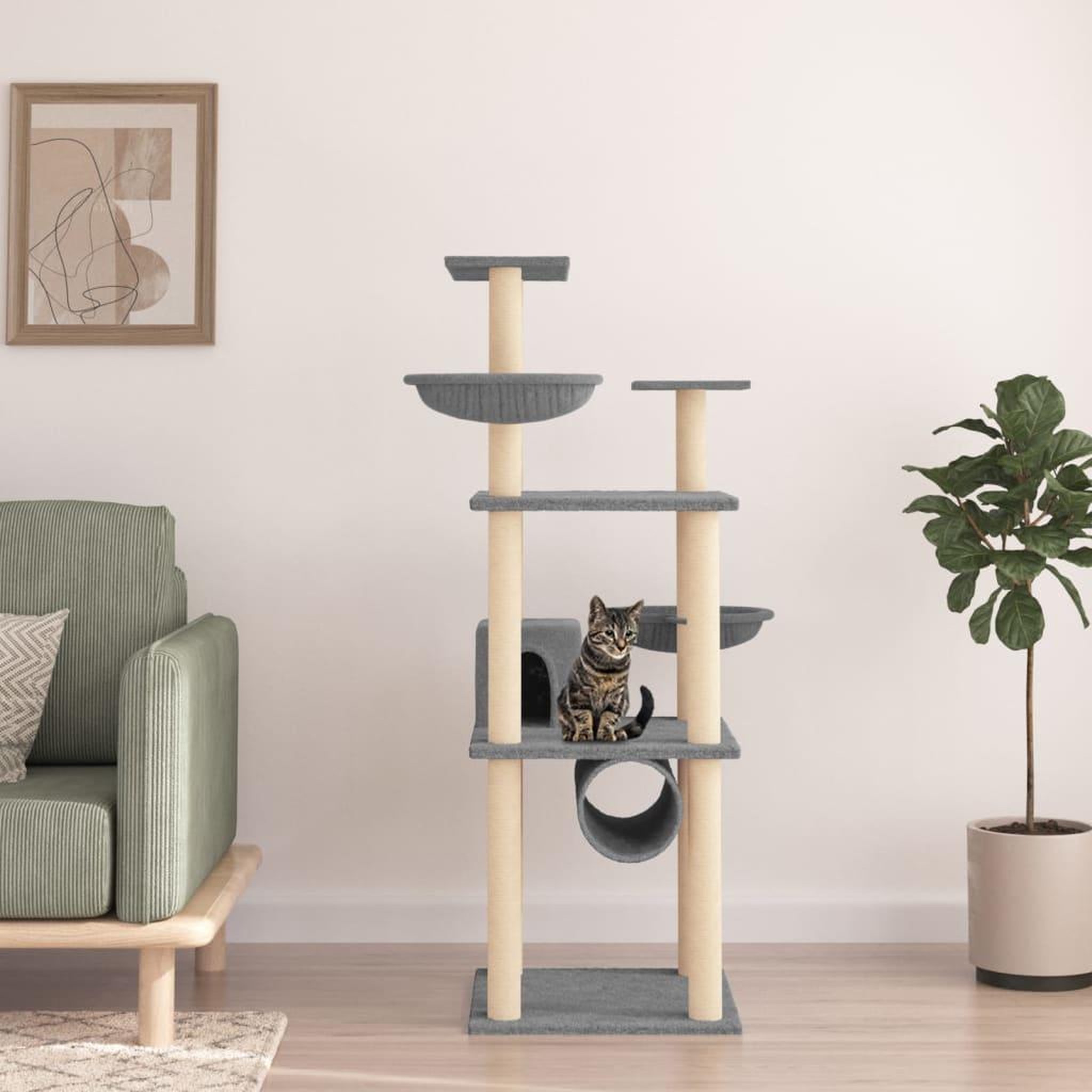 VIDAXL Arbre a chat avec griffoirs en sisal gris clair 141 cm