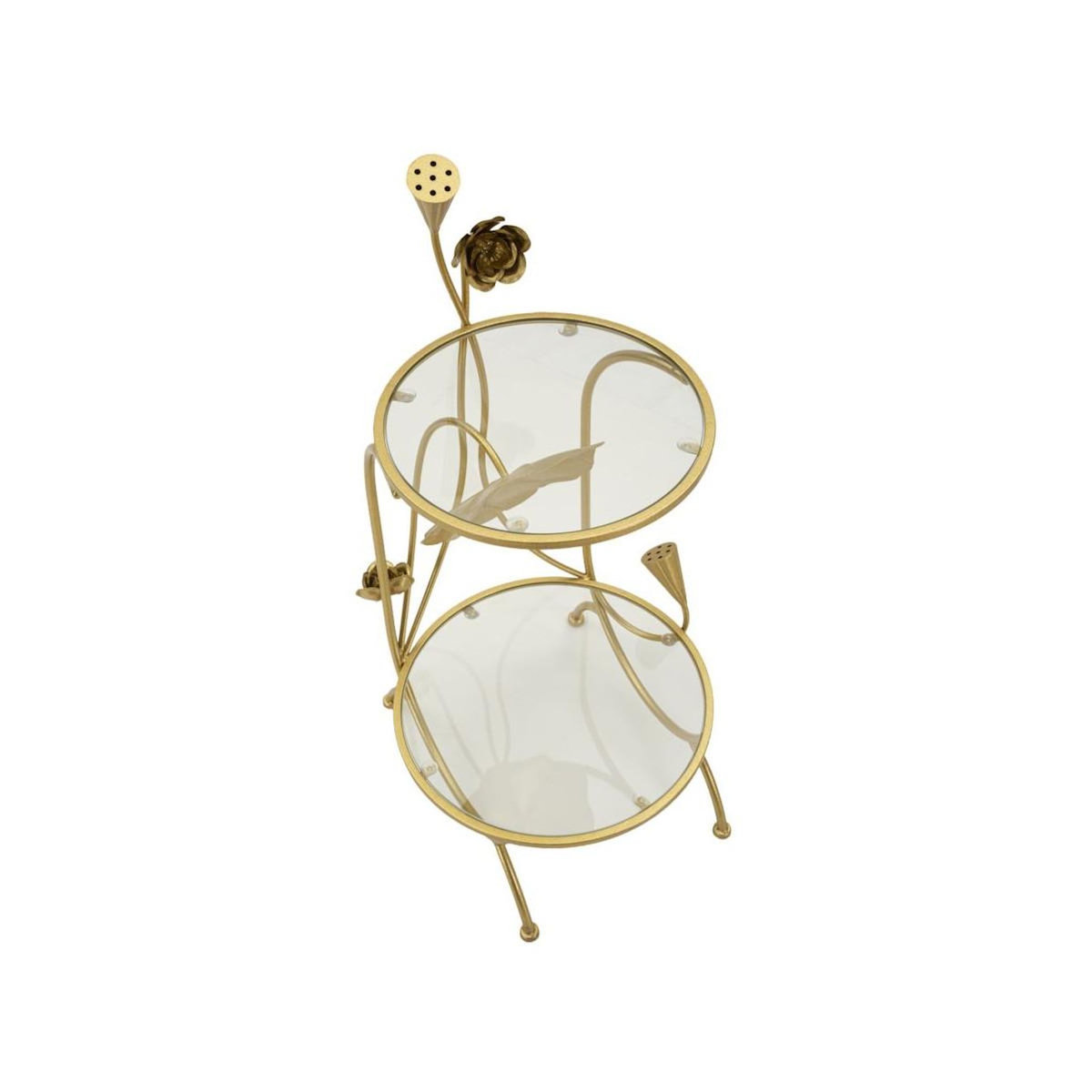 Paris Prix Table d'Appoint 2 Niveaux  Flowers  78cm Or