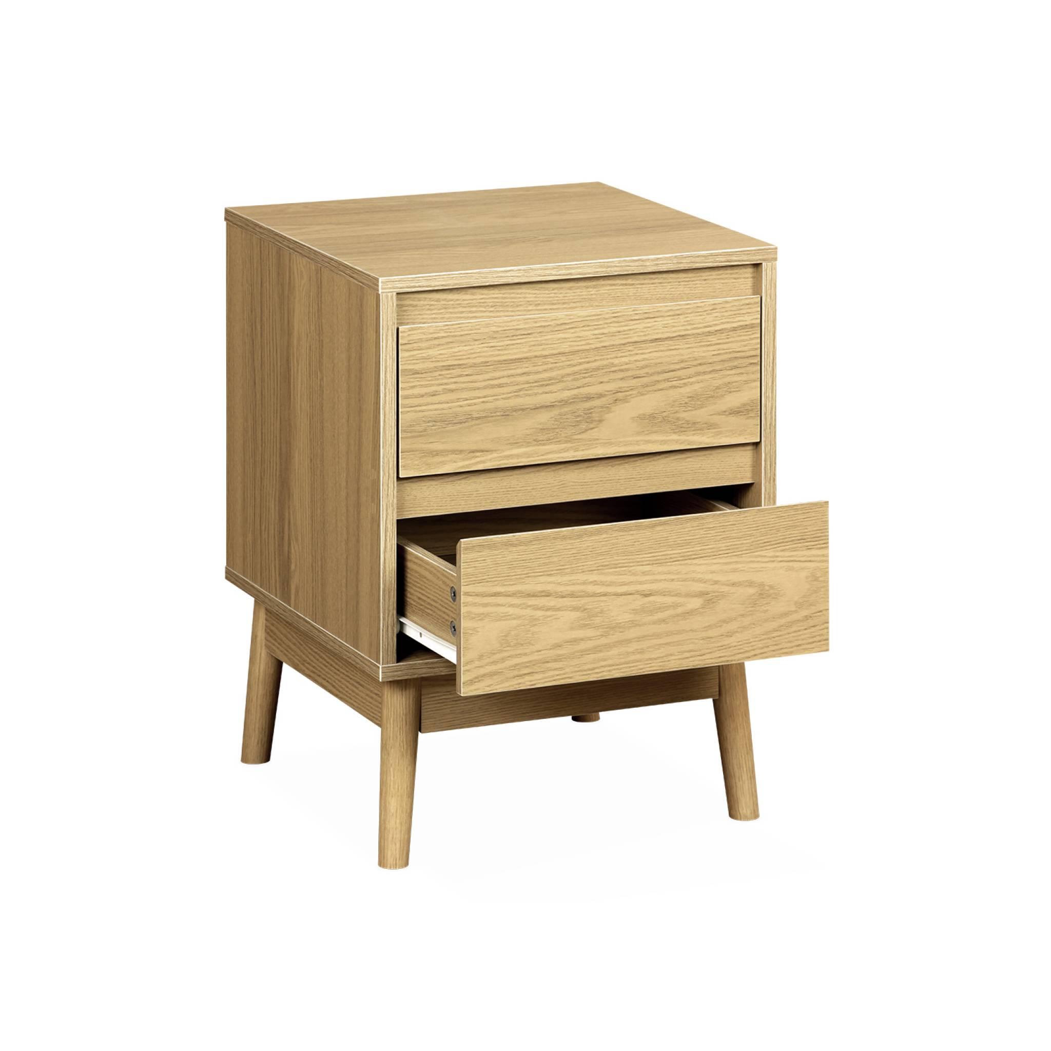 Voir la diapositive 6 : SWEEEK Table de chevet décor bois. deux tiroirs - Dune